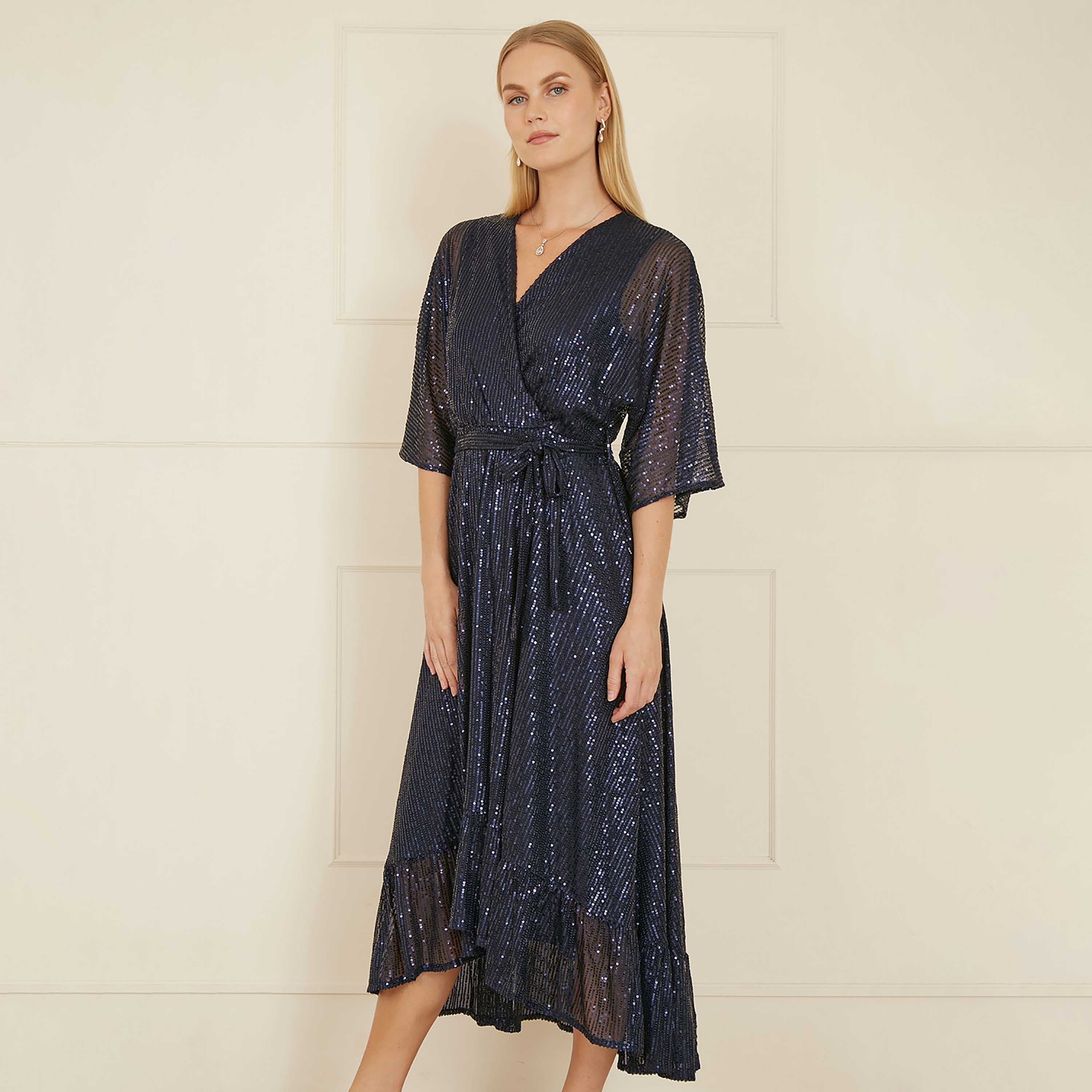 فستان سهرة نسائي متوسط الطول كيمونو ملفوف بالترتر من يامي-women-clothing-dresses-image-5