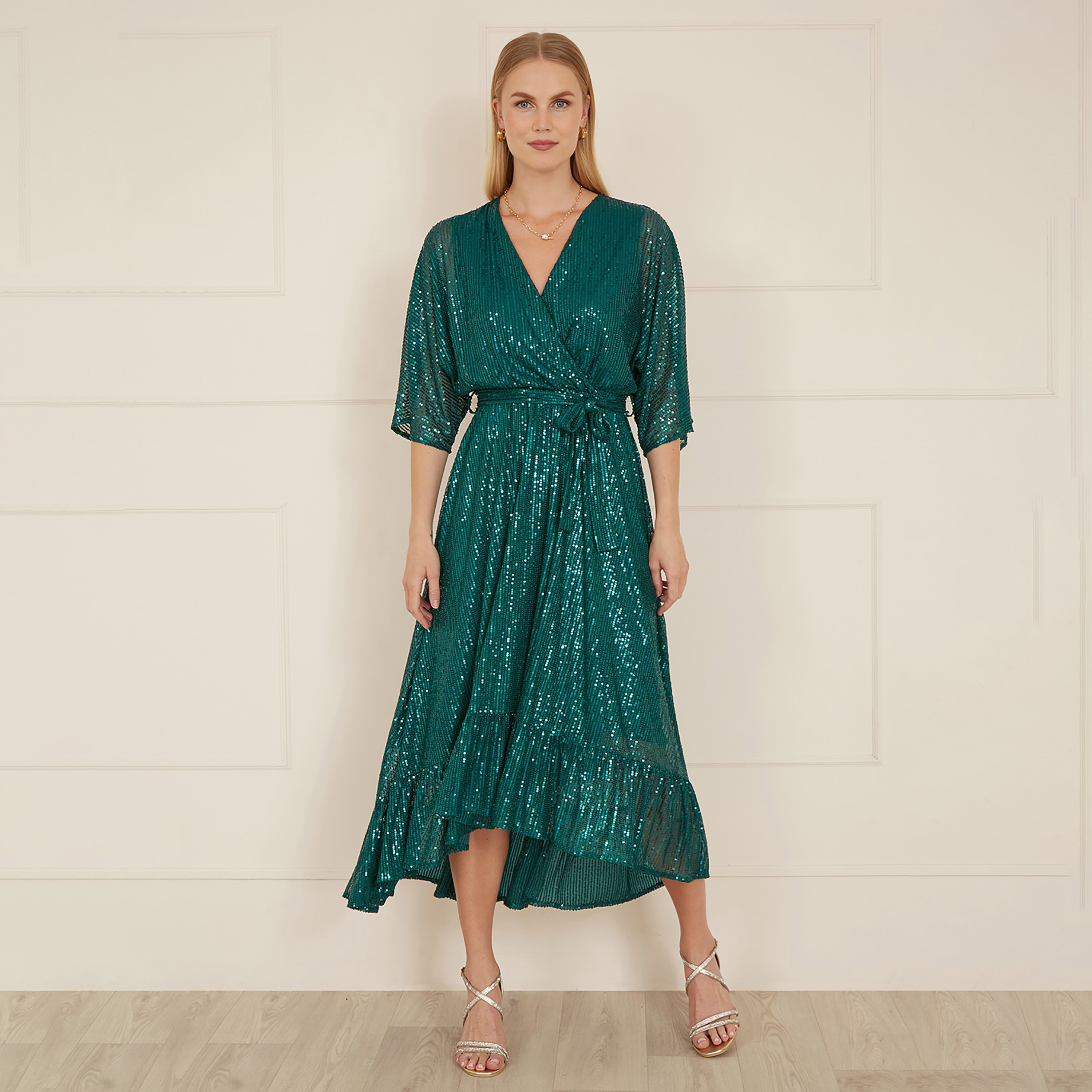 فستان سهرة نسائي متوسط الطول كيمونو ملفوف بالترتر من يامي-women-clothing-dresses-image-7