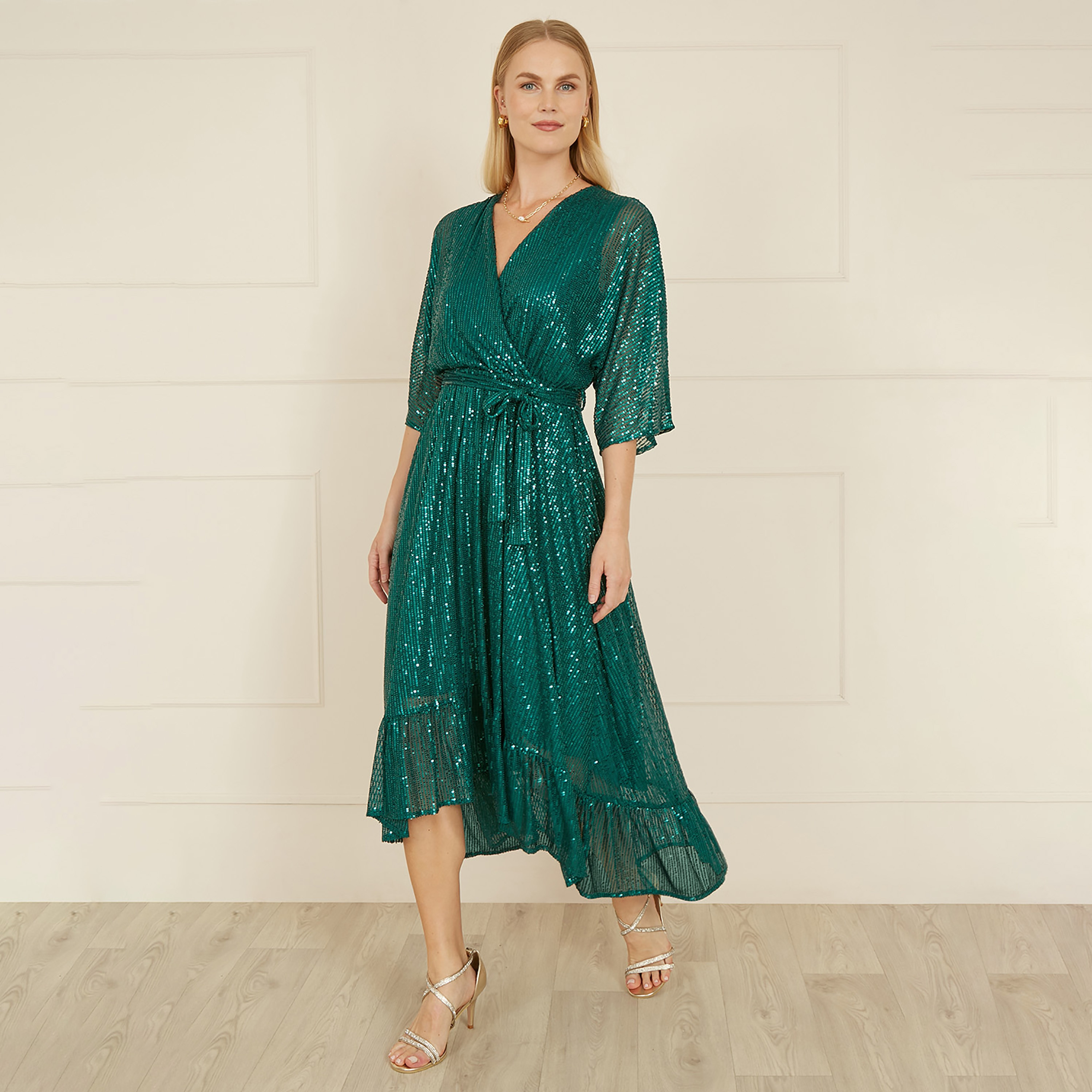 فستان سهرة نسائي متوسط الطول كيمونو ملفوف بالترتر من يامي-women-clothing-dresses-image-9