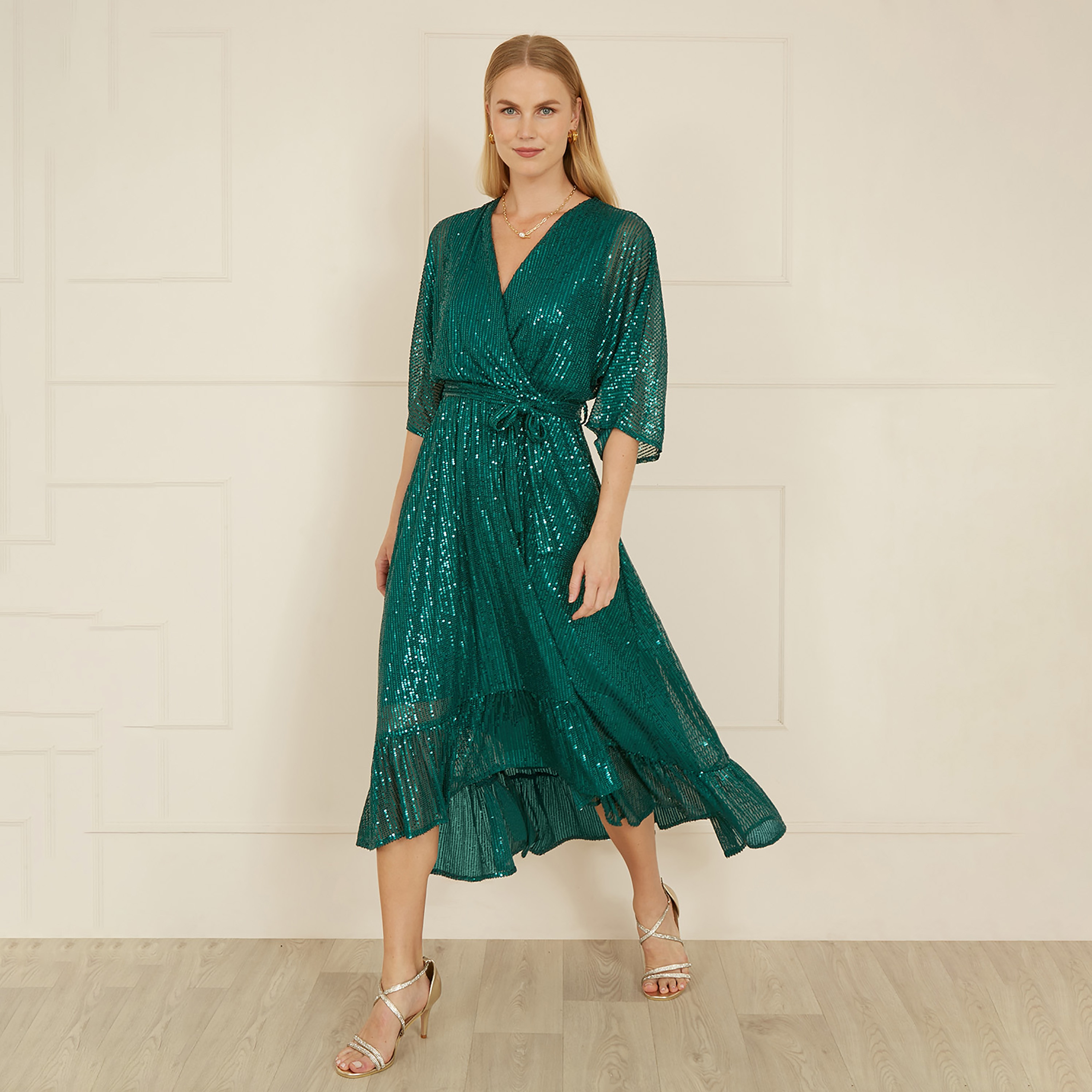 فستان سهرة نسائي متوسط الطول كيمونو ملفوف بالترتر من يامي-women-clothing-dresses-image-11