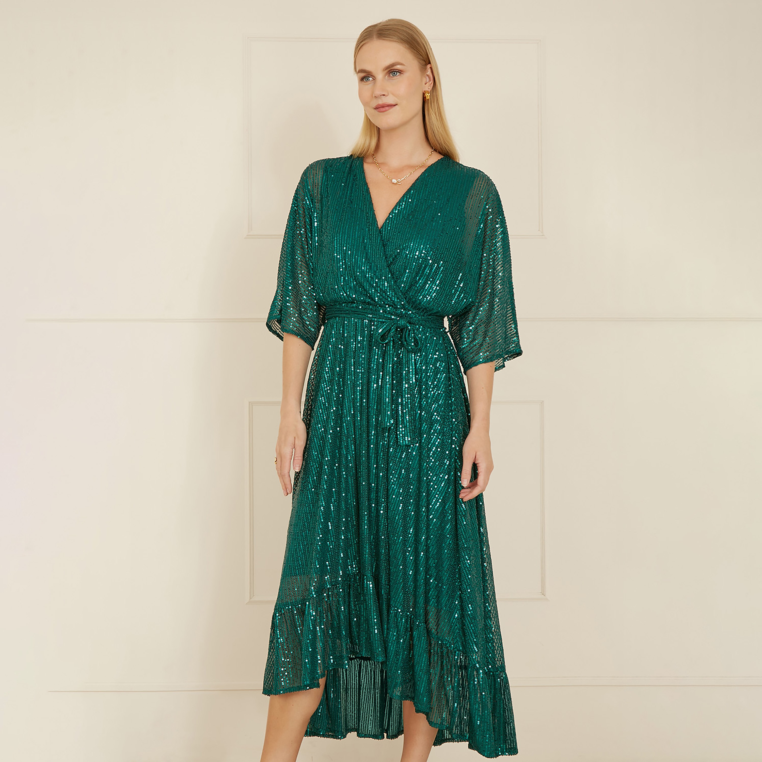 فستان سهرة نسائي متوسط الطول كيمونو ملفوف بالترتر من يامي-women-clothing-dresses-image-12