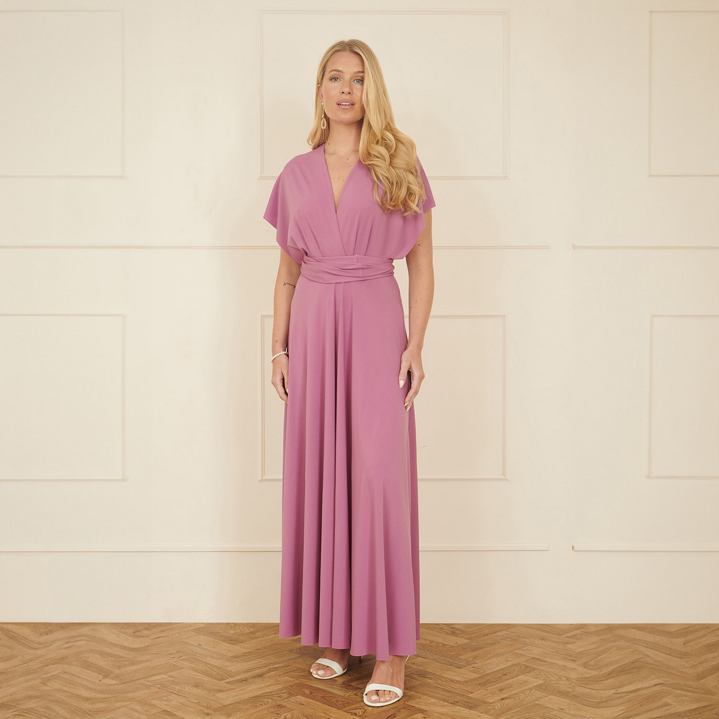Yumi Jersey Stretch Pleated Multiway Women Maxi Dress-women-clothing-dresses-image-1