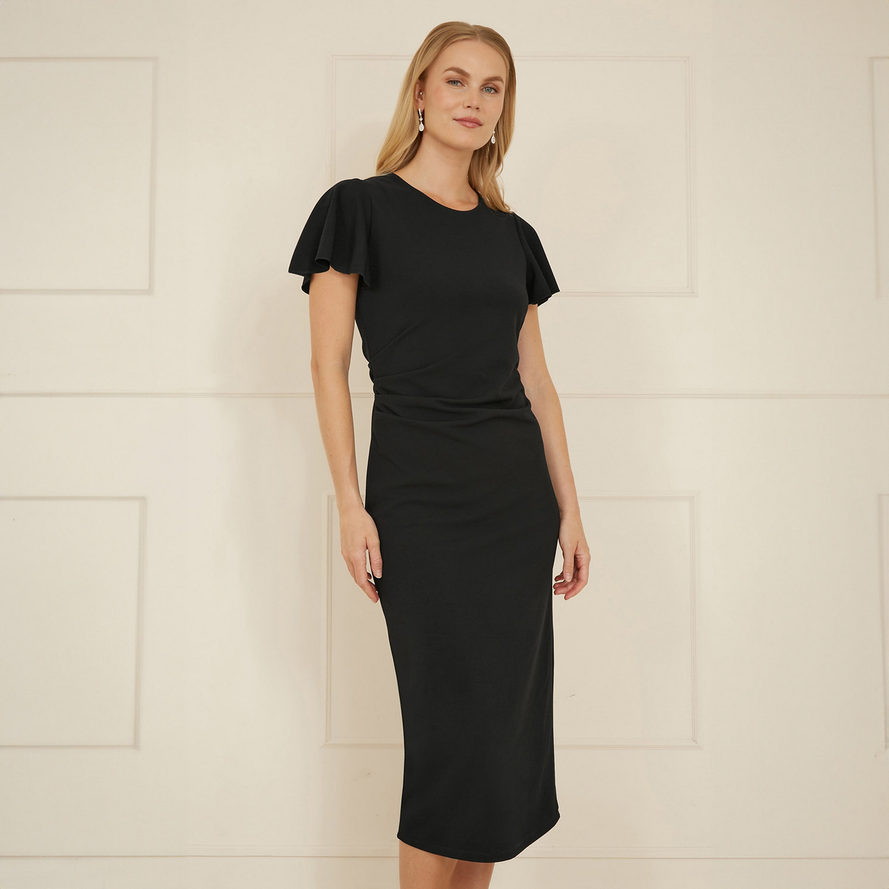 Yumi Black Flutter Sleeves Bodycon Women Midi Dress-women-clothing-dresses-image-1