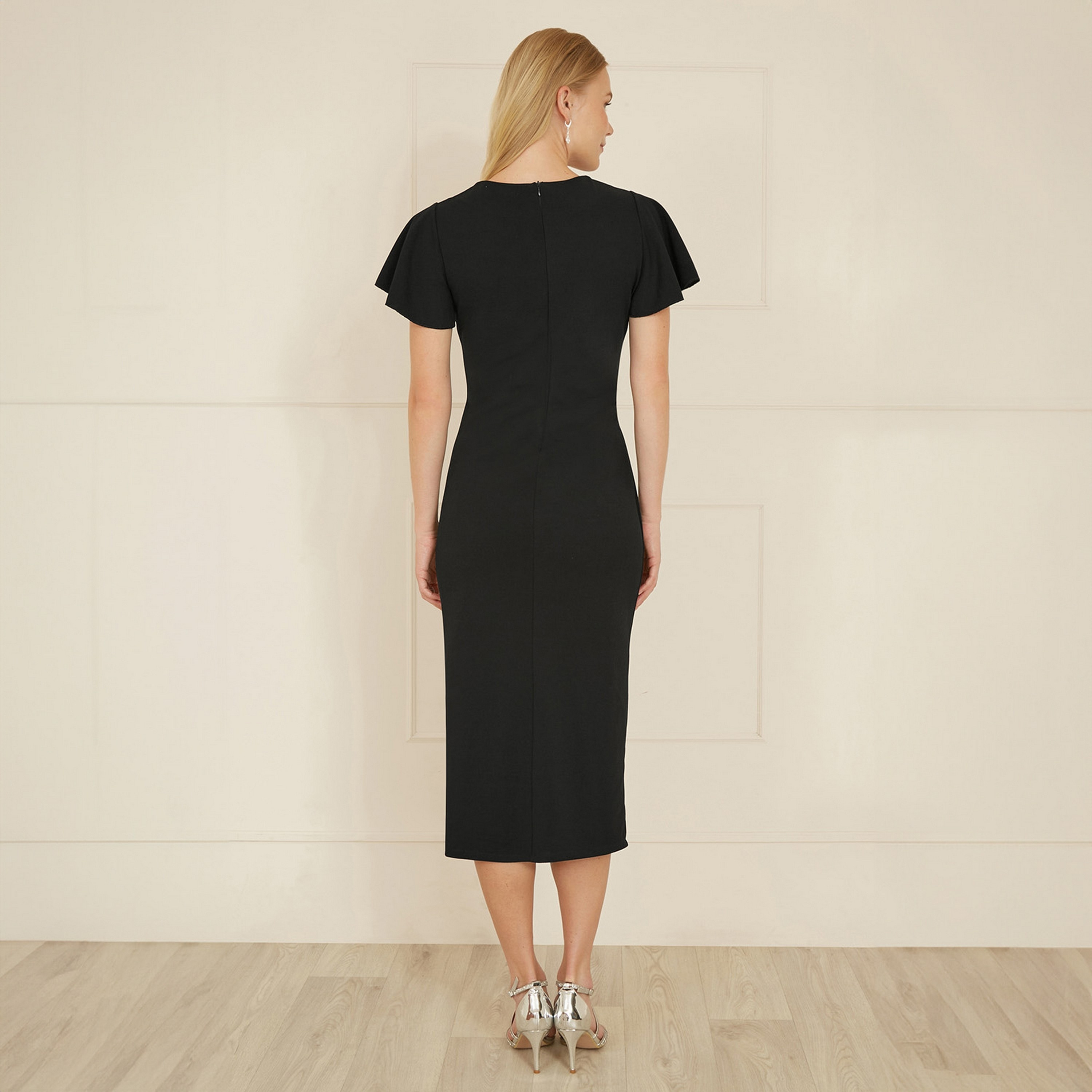Yumi Black Flutter Sleeves Bodycon Women Midi Dress-women-clothing-dresses-image-3