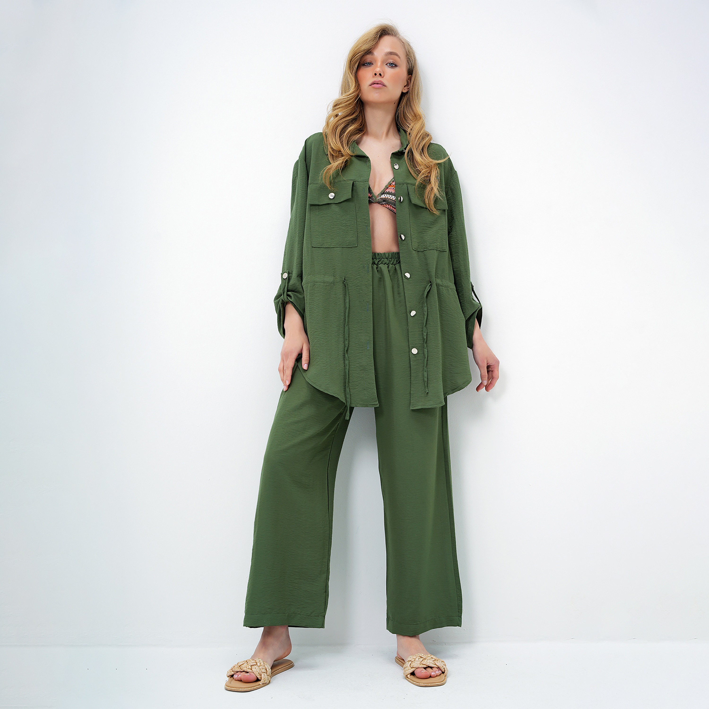 تريند ألاجاتي ستايل طقم قميص وبنطلون نسائي من القطن المحبّك بياقة وأكمام ساقطة-women-clothing-coordsets-image-1