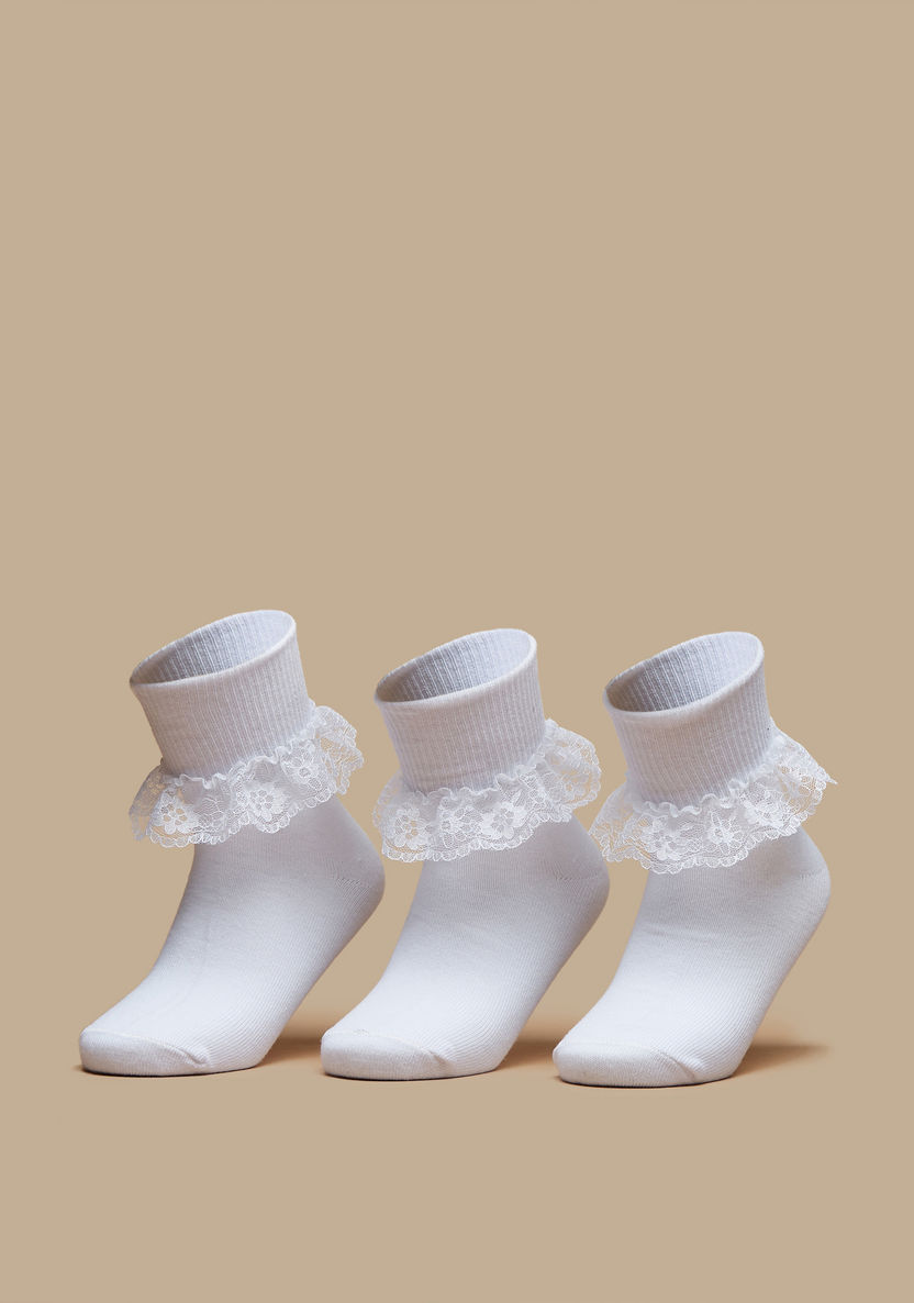 Juniors Ruffle Detail Crew Length Socks - Set of 3-Girl%27s Socks & Tights-image-0