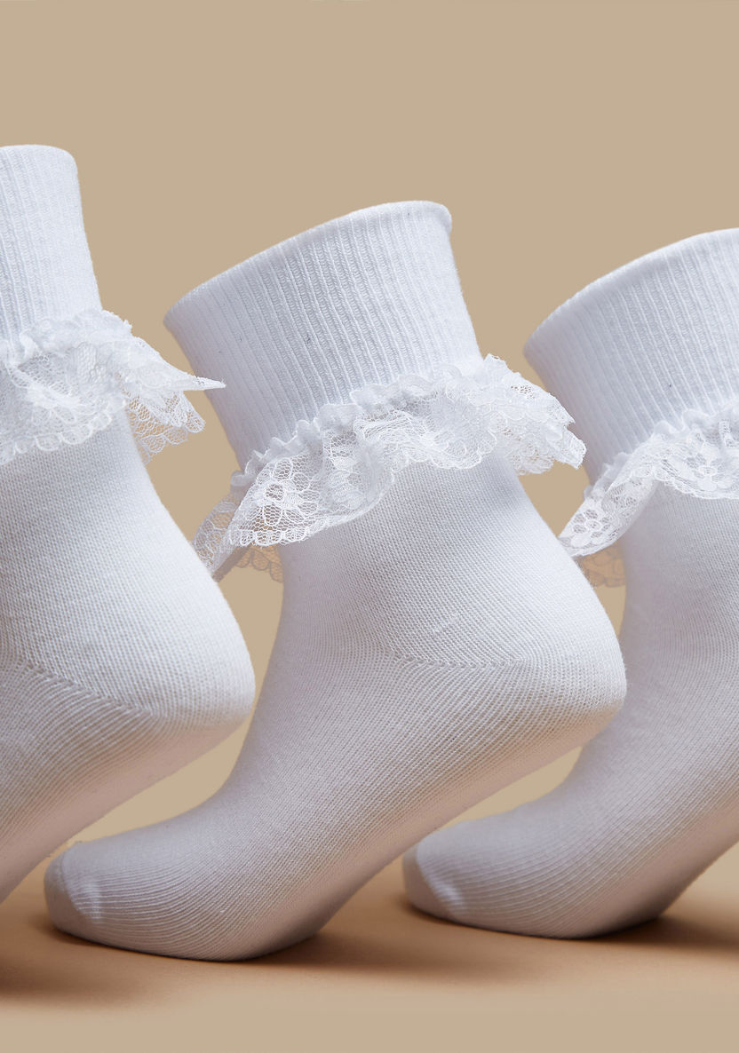 Juniors Ruffle Detail Crew Length Socks - Set of 3-Girl%27s Socks & Tights-image-1