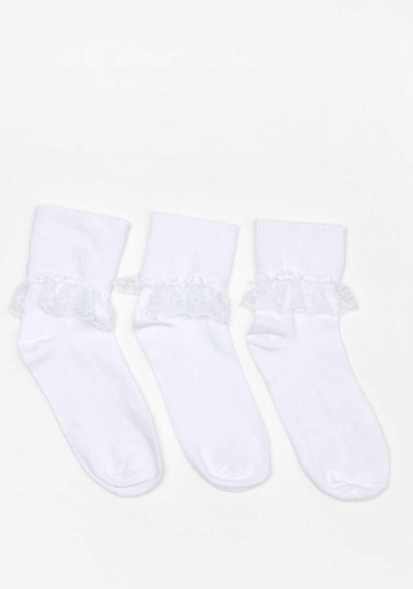 Textured Crew Length Socks with Lace Detail - Set of 3-Girl%27s Socks & Tights-image-0