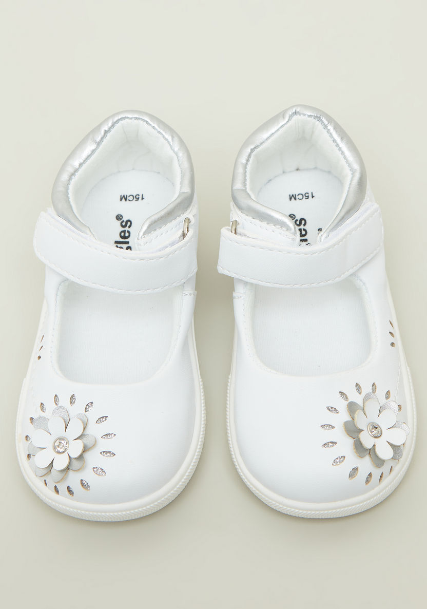 Giggles Perforation Detail Baby Shoes with Floral Applique Detail-Booties-image-1