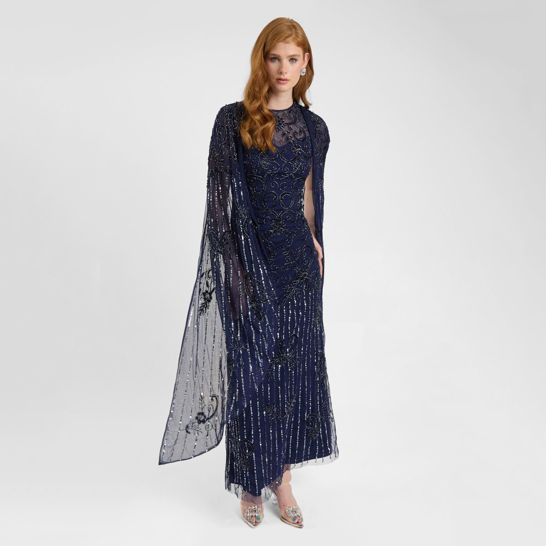 Beauut Navy Blue Embellished Sheer Cape Sleeve Women's Evening Maxi Dress-women-clothing-dresses-image-3
