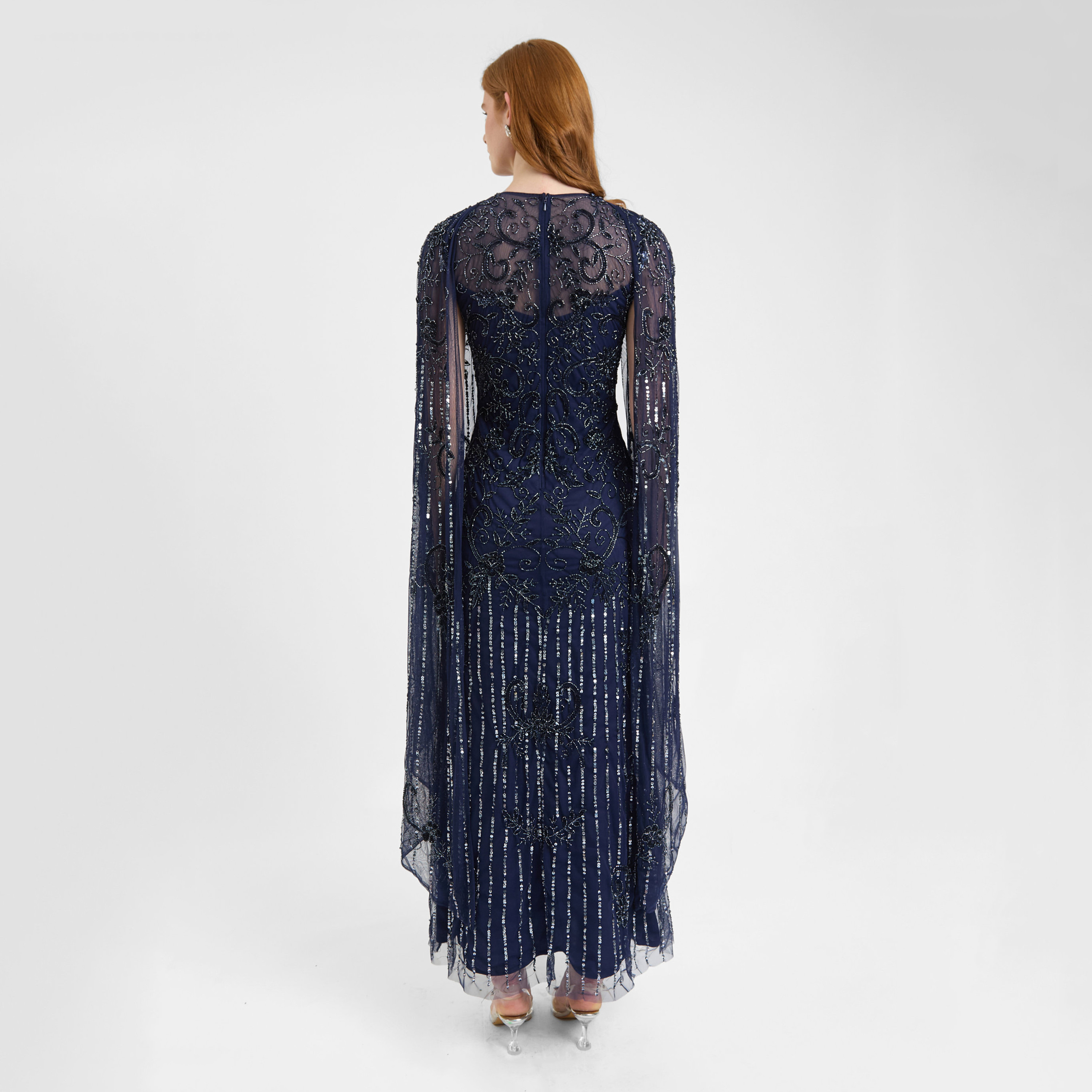 Beauut Navy Blue Embellished Sheer Cape Sleeve Women's Evening Maxi Dress-women-clothing-dresses-image-4