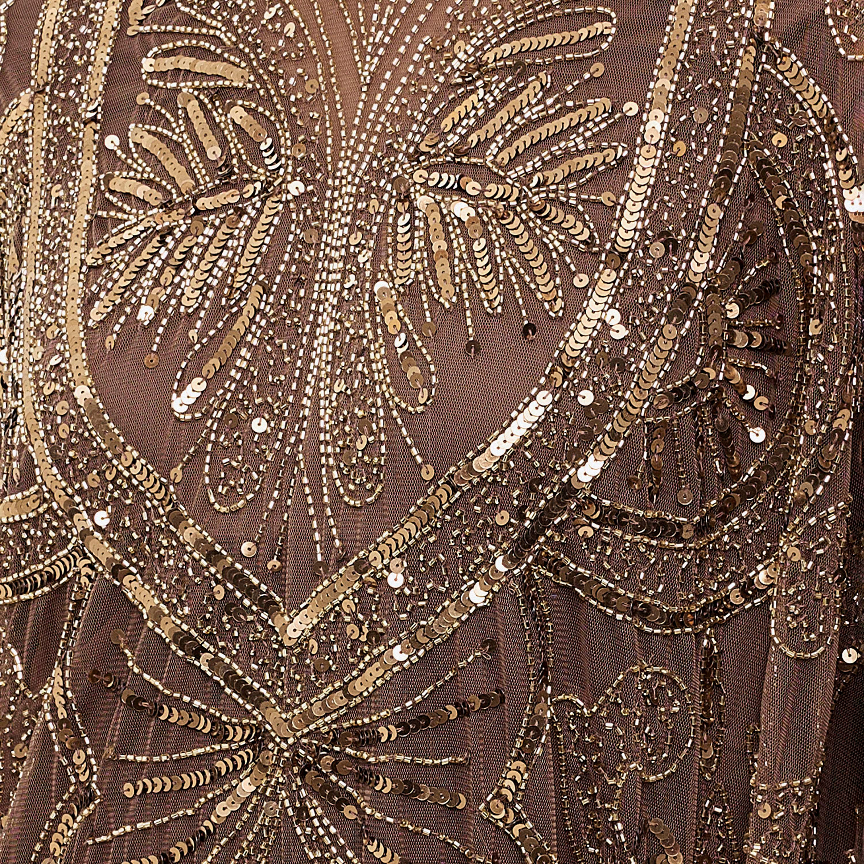 Beauut Blaze Brown Sequined & Beaded High Neck Cape-Style Sleeves Women's Evening Maxi Dress-women-clothing-dresses-image-5
