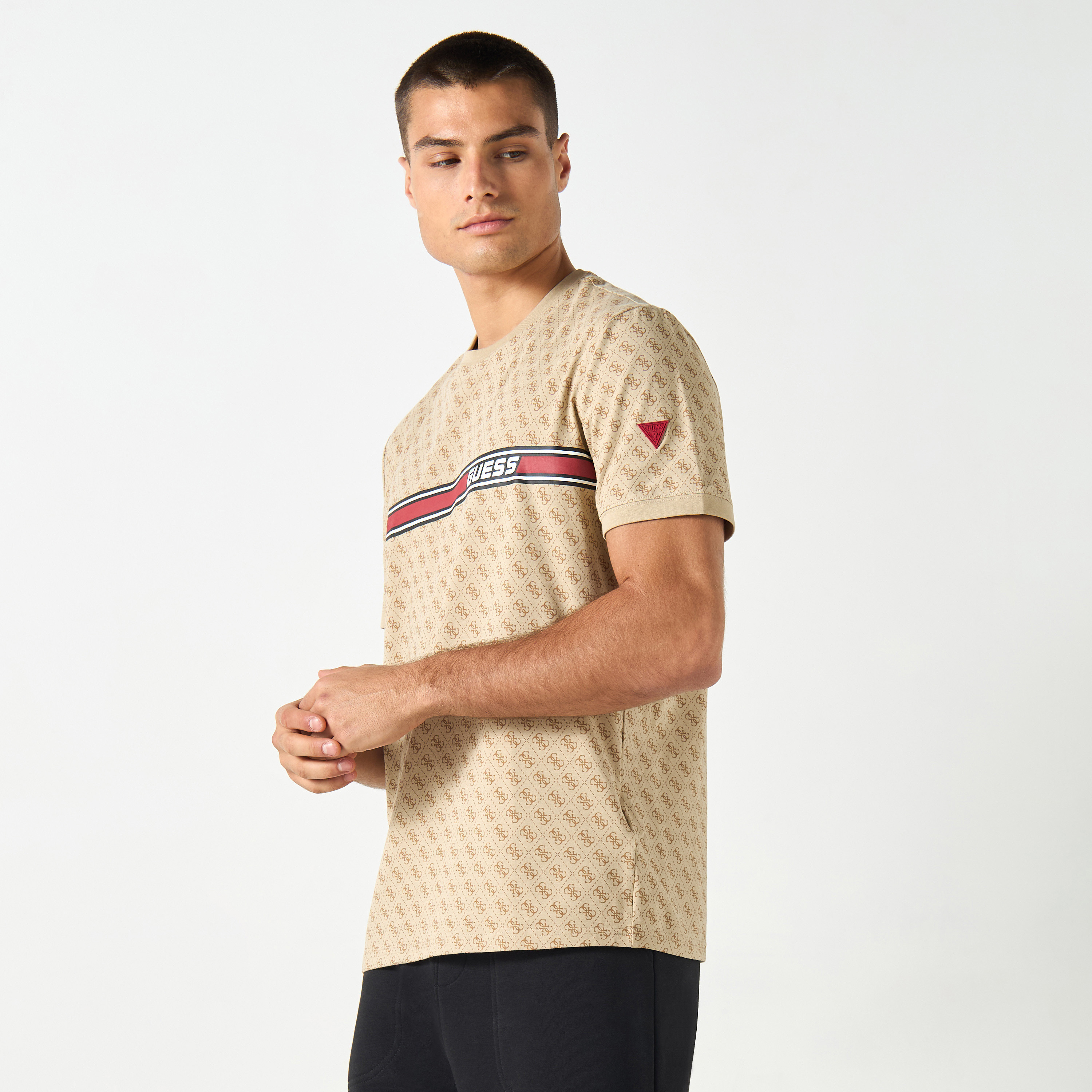Guess All-Over Monogram Print Crew Neck T-shirt with Short Sleeves-men-clothing-tshirtsandpolos-tshirts-image-1