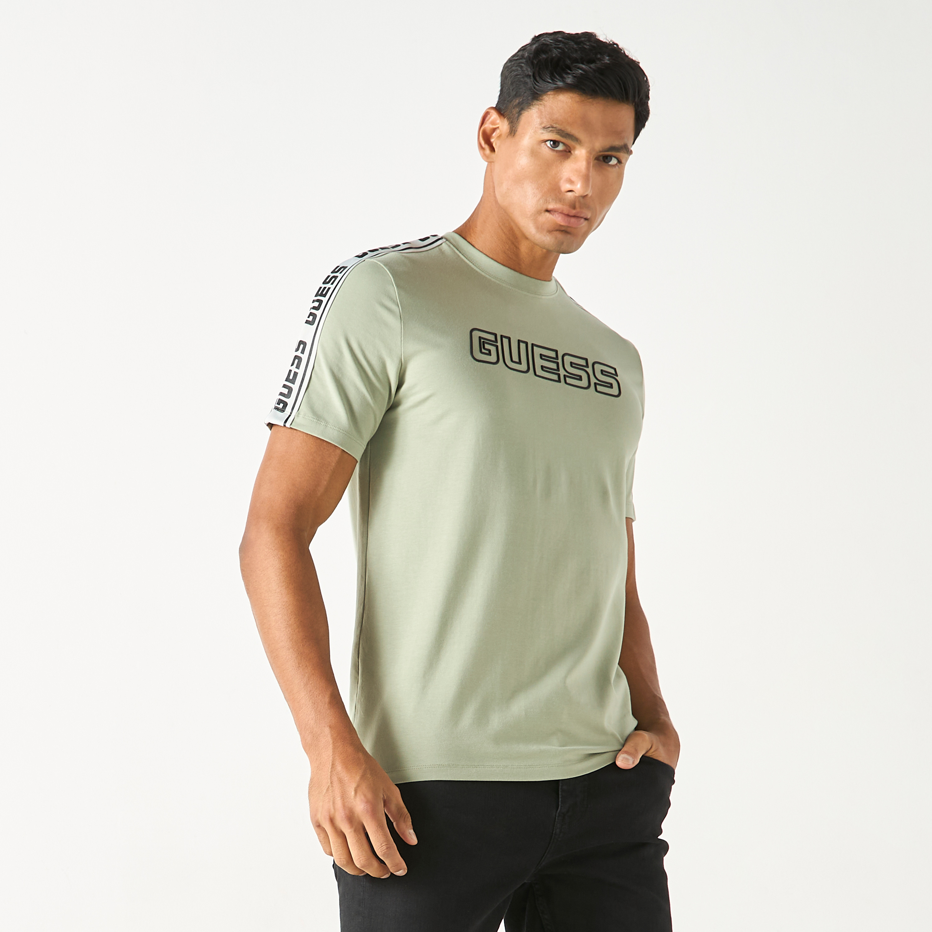 Guess Logo Print Crew Neck T-shirt with Short Sleeves-men-clothing-tshirtsandpolos-tshirts-image-1