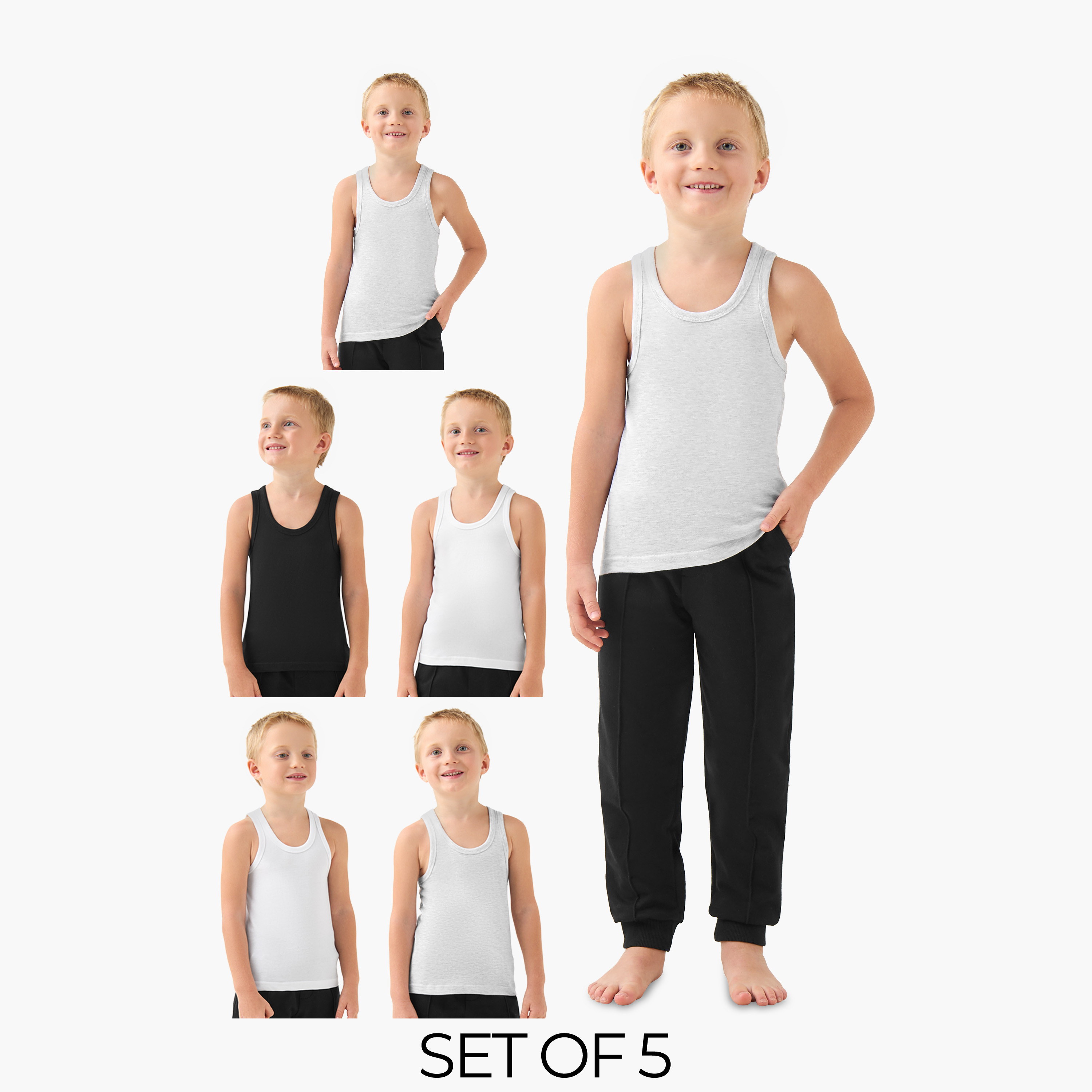 Pack of 5, Juniors Cotton Round Neck Vests-boys-clothing-innerwear-vests-image-1