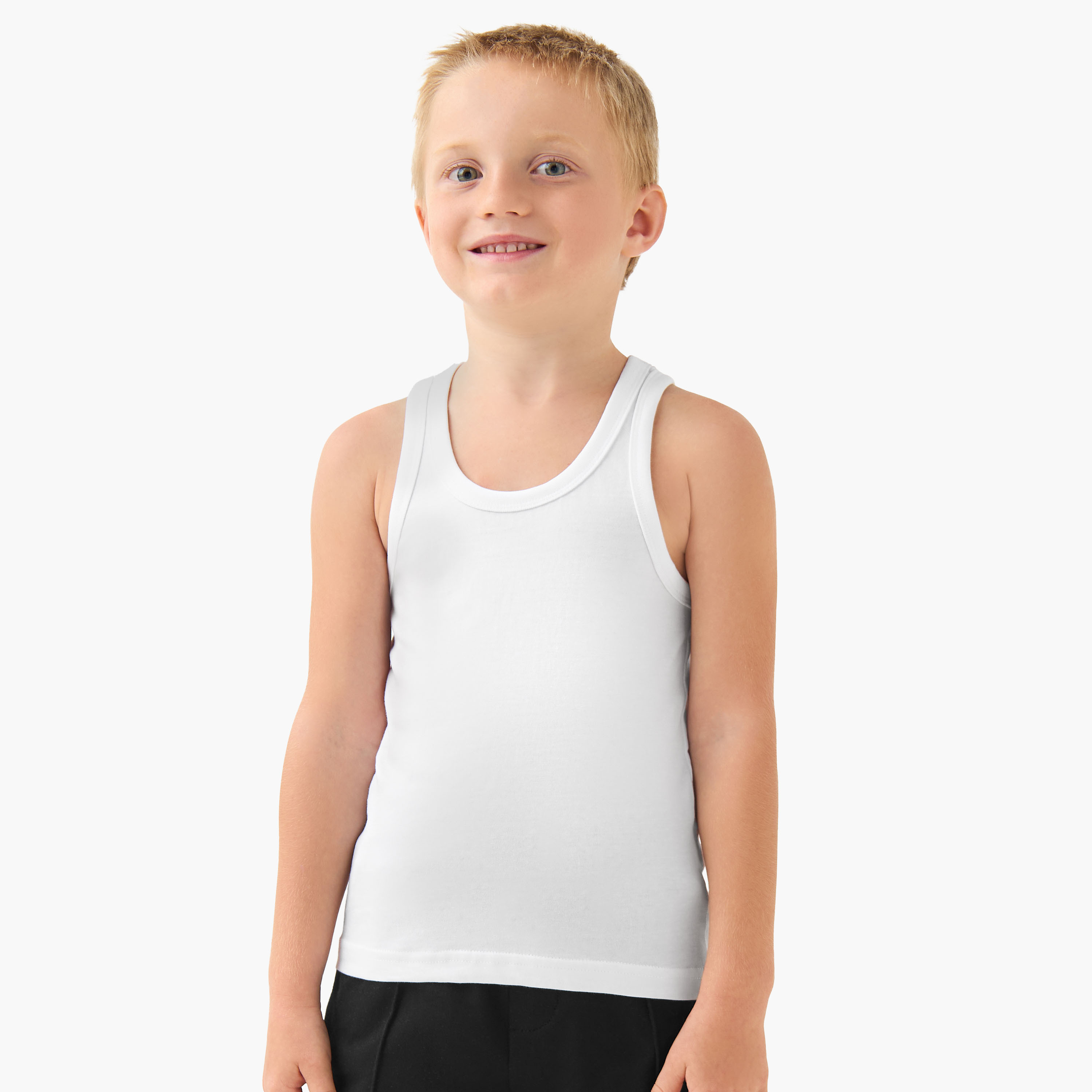 Pack of 5, Juniors Cotton Round Neck Vests-boys-clothing-innerwear-vests-image-3