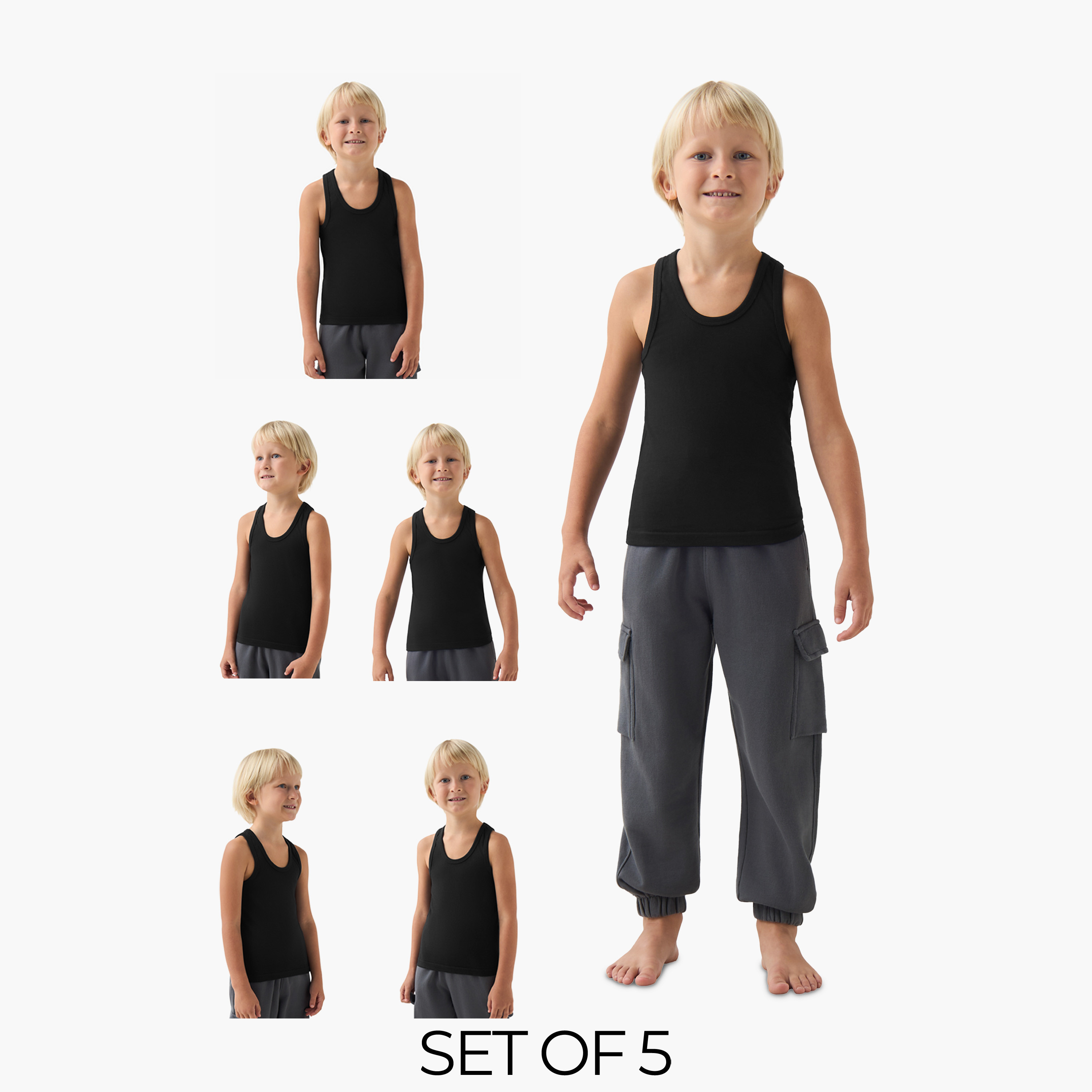 Juniors Boys Vest - Cotton - Scoop Neck - 5-Piece Set-boys-clothing-innerwear-vests-image-1