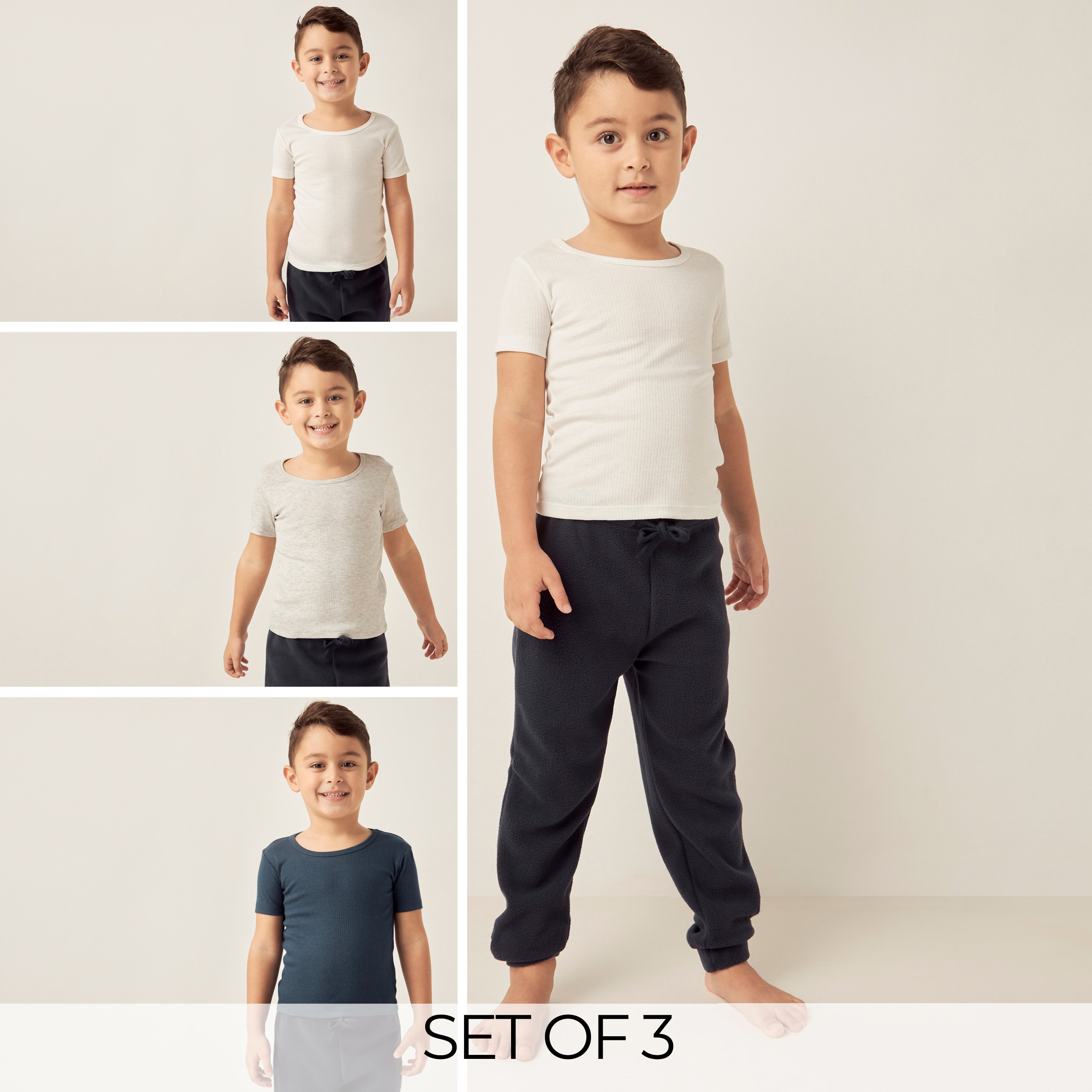 فيست حراري بارز الملمس بياقة ضيقة وأكمام قصيرة من جونيورز-baby-boys-clothing-winterwear-thermalsets-image-1