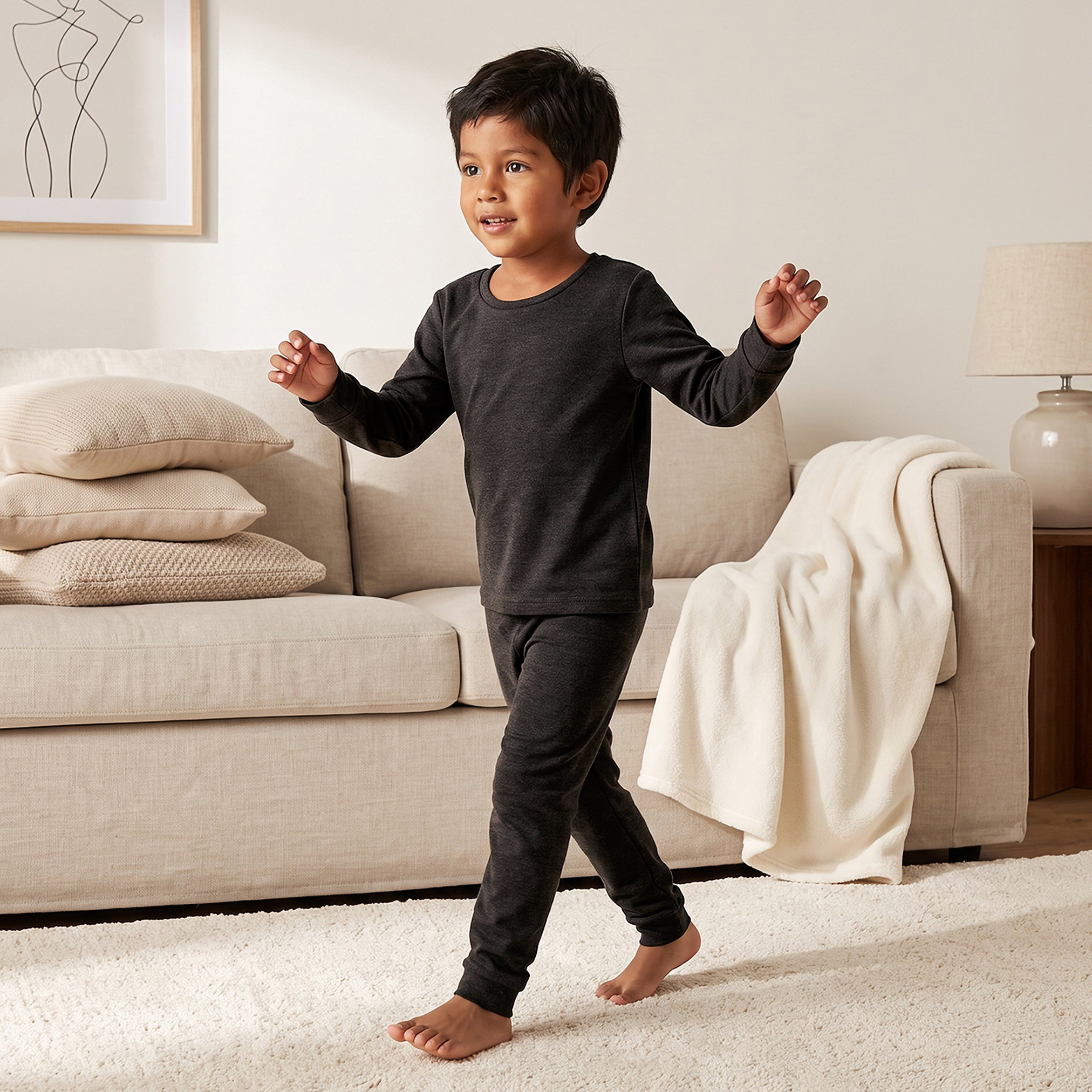 طقم حراري بياقة مستديرة وأكمام طويلة وخصر مطاطي من جونيورز-baby-boys-clothing-winterwear-thermalsets-image-1