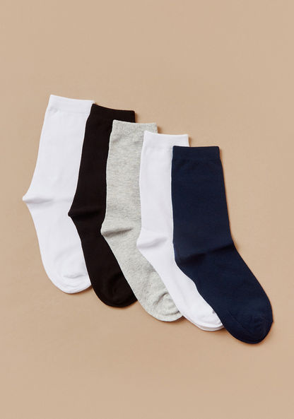 Gloo Solid Crew Length Socks with Cuffed Hem - Pack of 5-Underwear and Socks-image-1