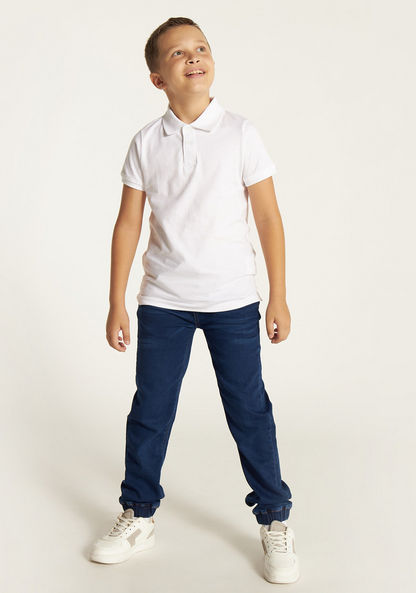 Juniors Solid Polo T-shirt with Short Sleeves and Button Closure-Tops-image-1