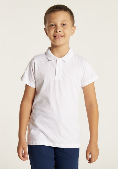Juniors Solid Polo T-shirt with Short Sleeves and Buttoned Placket-Tops-image-0