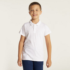 Juniors Solid Polo T-shirt with Short Sleeves and Buttoned Placket