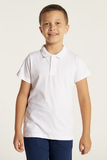 Juniors Solid Polo T-shirt with Short Sleeves and Buttoned Placket