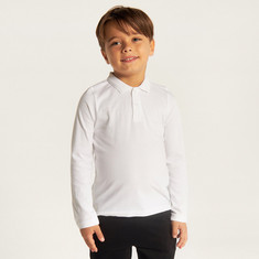 Juniors Solid T-shirt with Collar and Long Sleeves