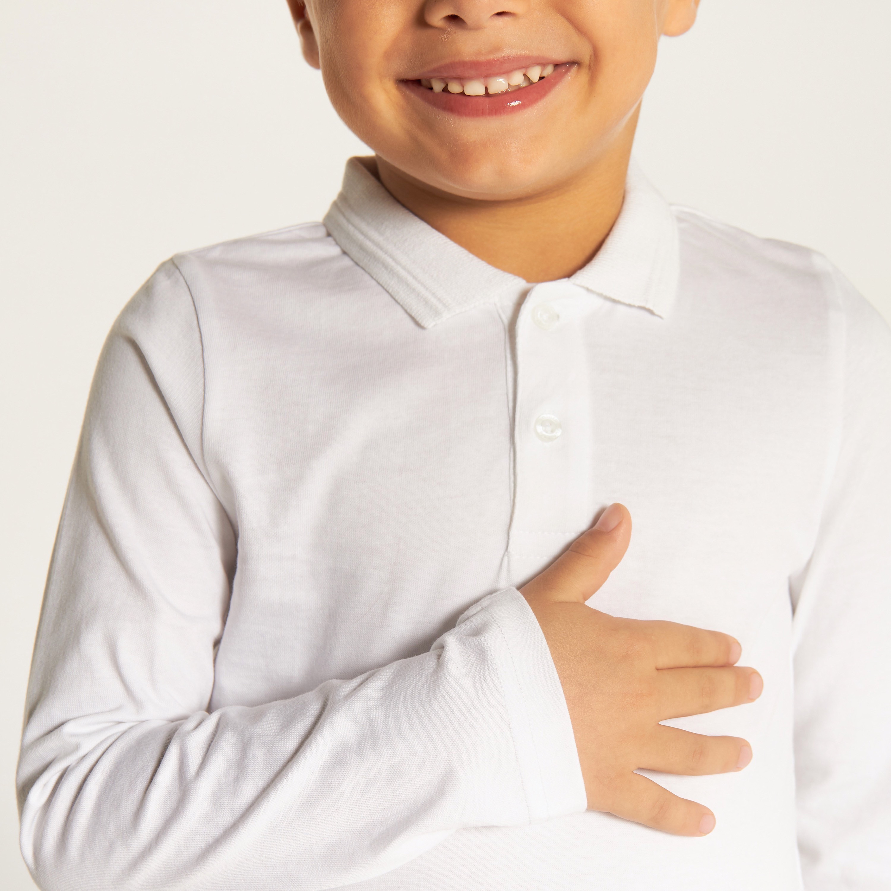 Juniors Solid T-shirt with Collar and Long Sleeves-boys-clothing-schoolwear-tshirtsandpolos-image-3