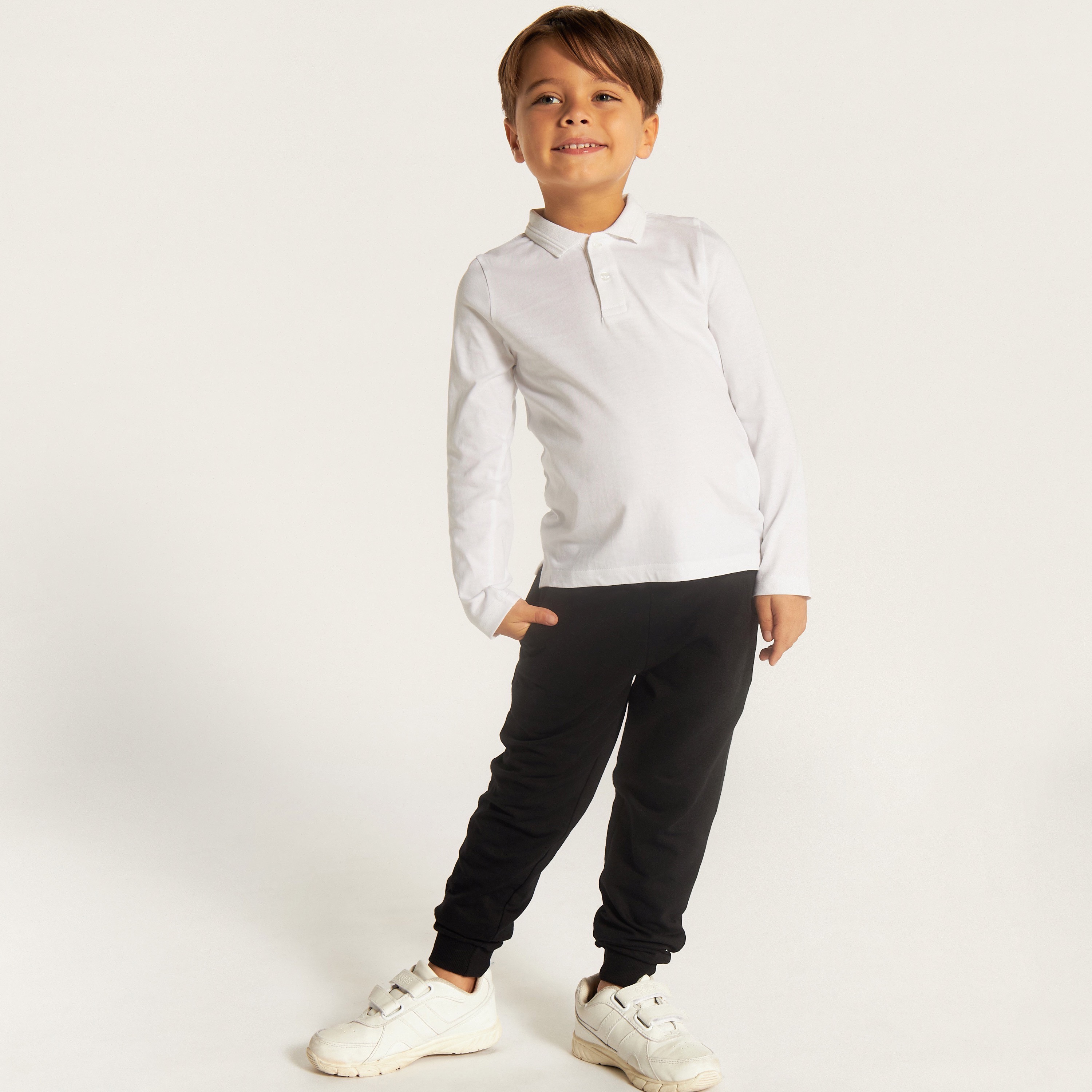 Juniors Solid T-shirt with Collar and Long Sleeves-boys-clothing-schoolwear-tshirtsandpolos-image-4