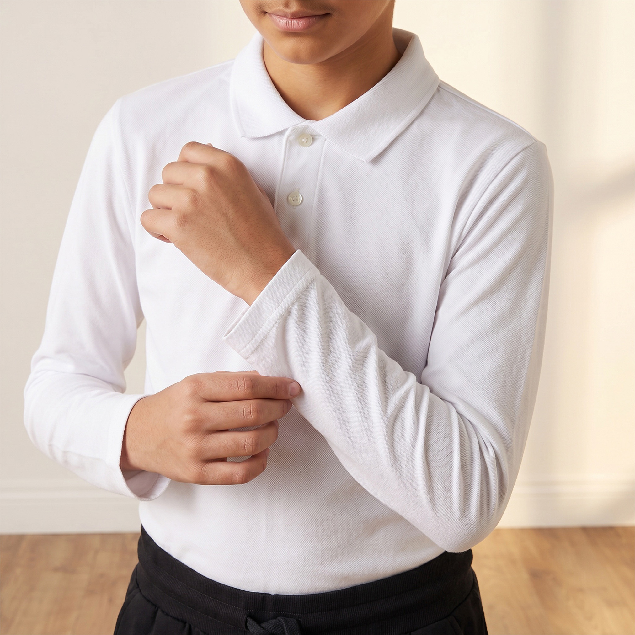 تيشيرت بولو سادة بأكمام طويلة للشباب-boys-clothing-tshirtsandpolos-image-5