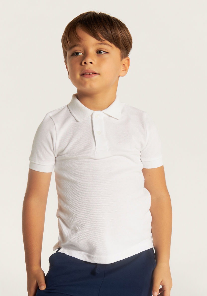 Juniors Solid Polo T-shirt with Short Sleeves and Button Closure-Tops-image-0