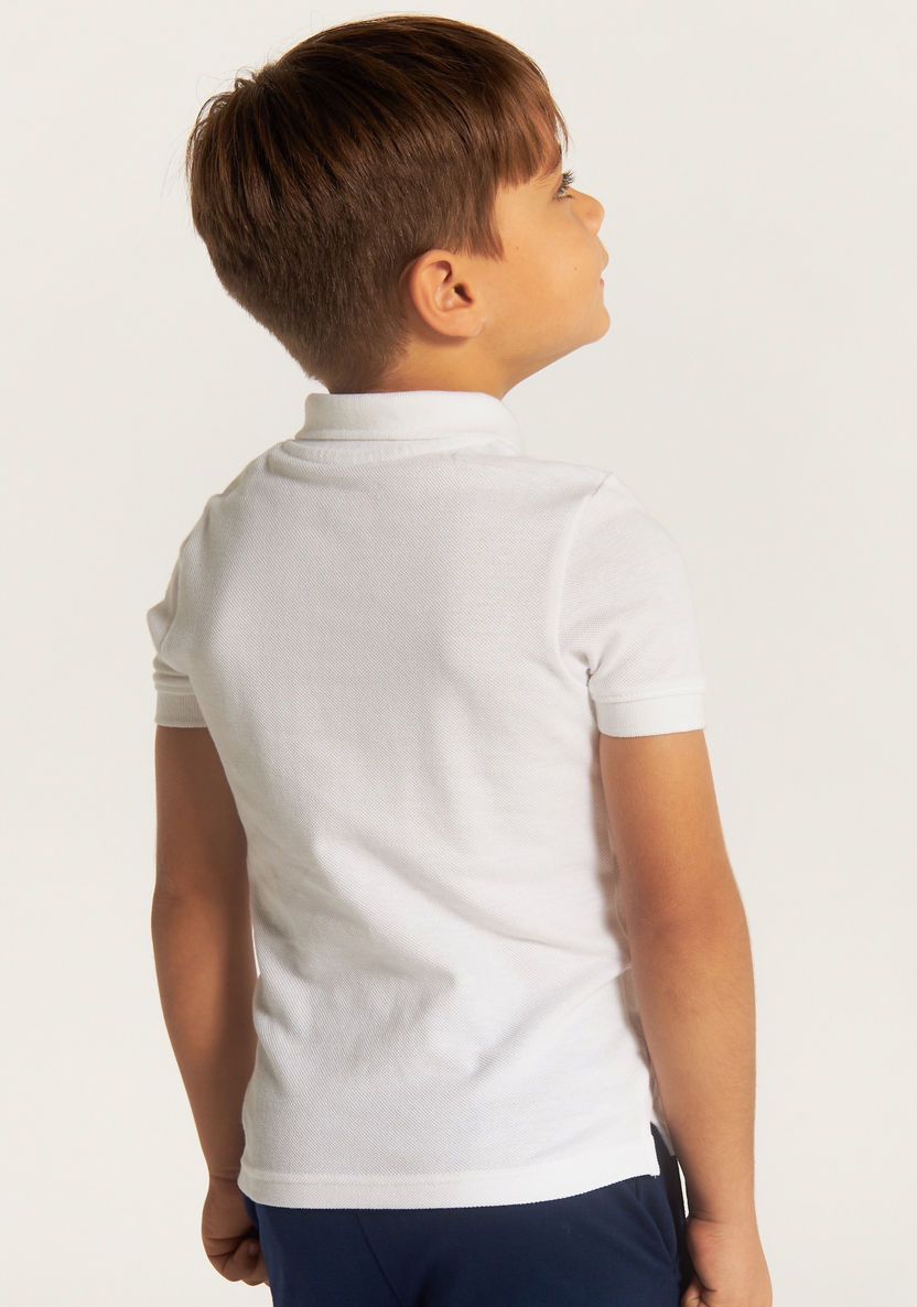 Juniors Solid Polo T-shirt with Short Sleeves and Button Closure-Tops-image-2