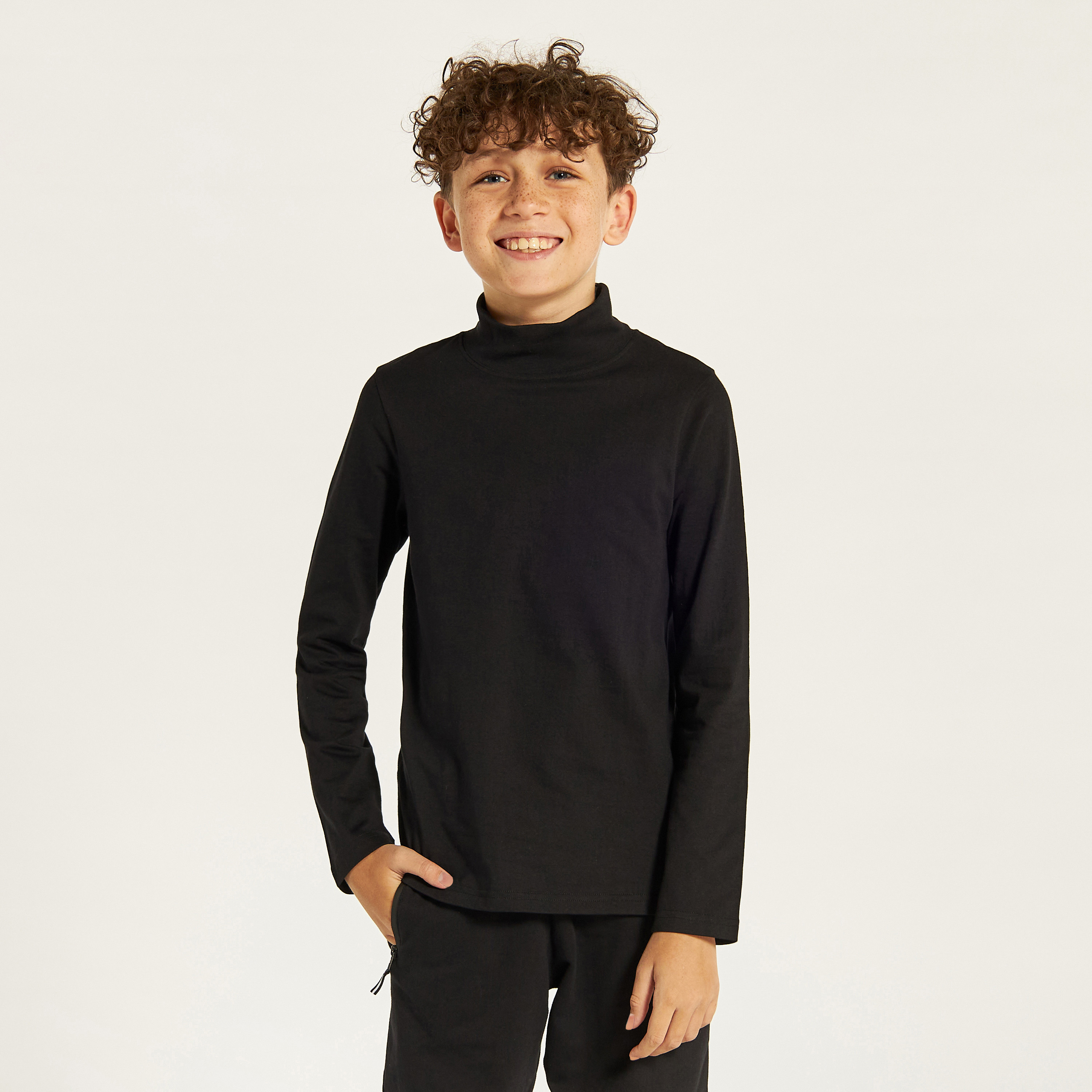 Juniors Solid T-shirt with Long Sleeves and High Neck-boys-clothing-schoolwear-tshirtsandpolos-image-1