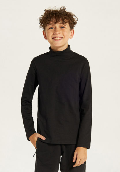 Juniors Solid T-shirt with Long Sleeves and High Neck-Tops-image-1