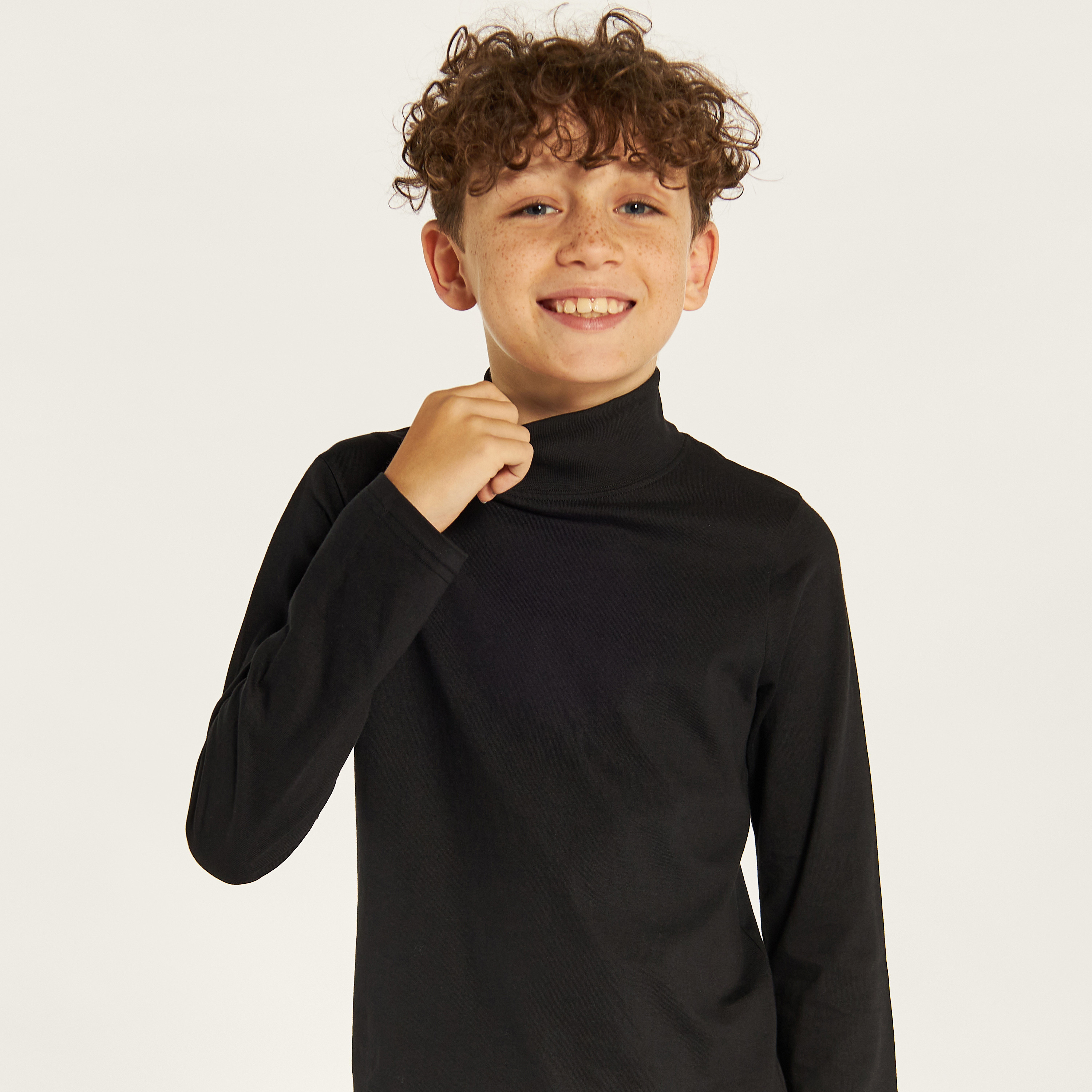 Juniors Solid T-shirt with Long Sleeves and High Neck-boys-clothing-schoolwear-tshirtsandpolos-image-3
