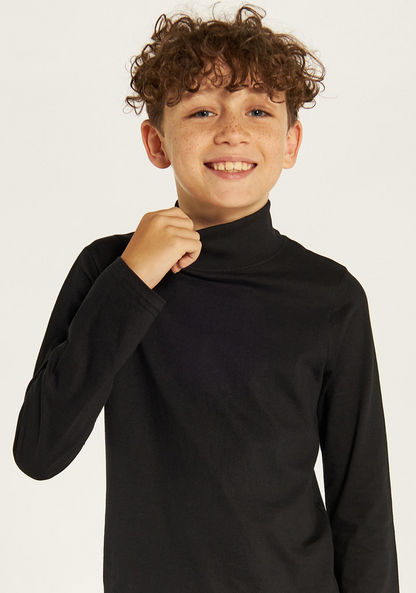 Juniors Solid T-shirt with Long Sleeves and High Neck-Tops-image-2
