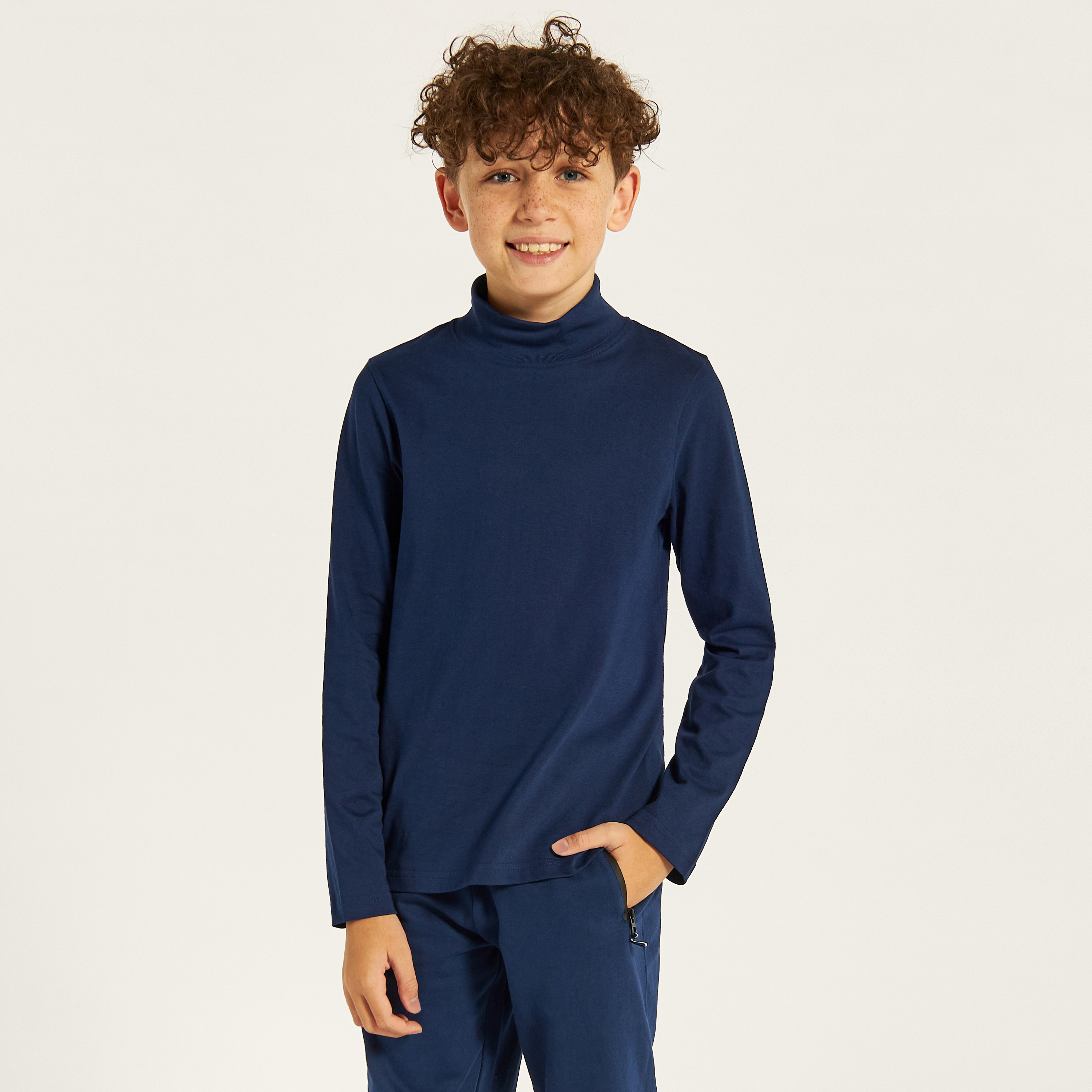 Juniors Solid T-shirt with Long Sleeves and High Neck-boys-clothing-schoolwear-tshirtsandpolos-image-1