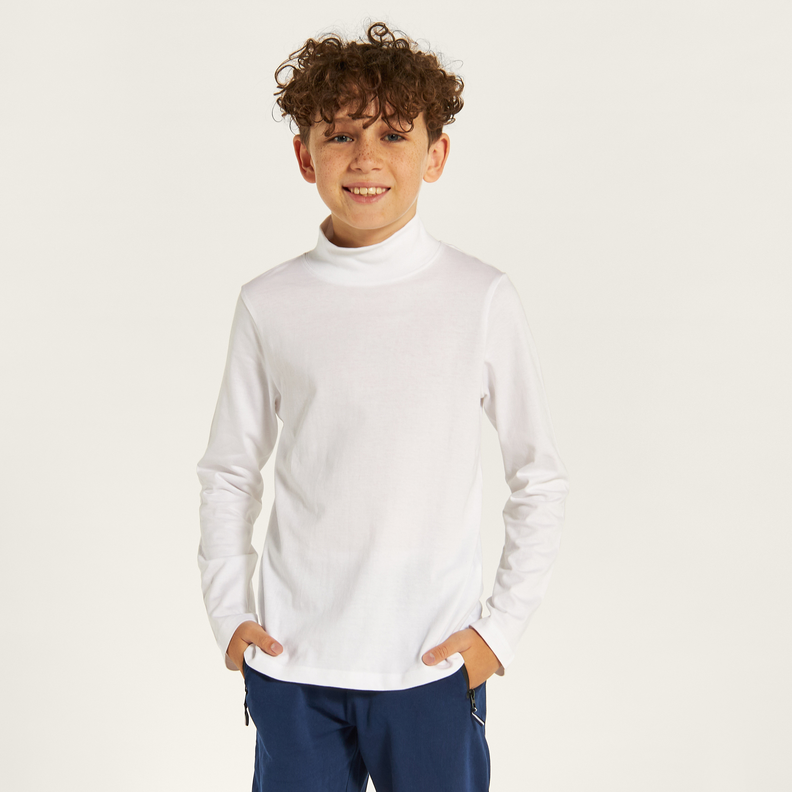 Juniors Solid T-shirt with Long Sleeves and High Neck-boys-clothing-schoolwear-tshirtsandpolos-image-1