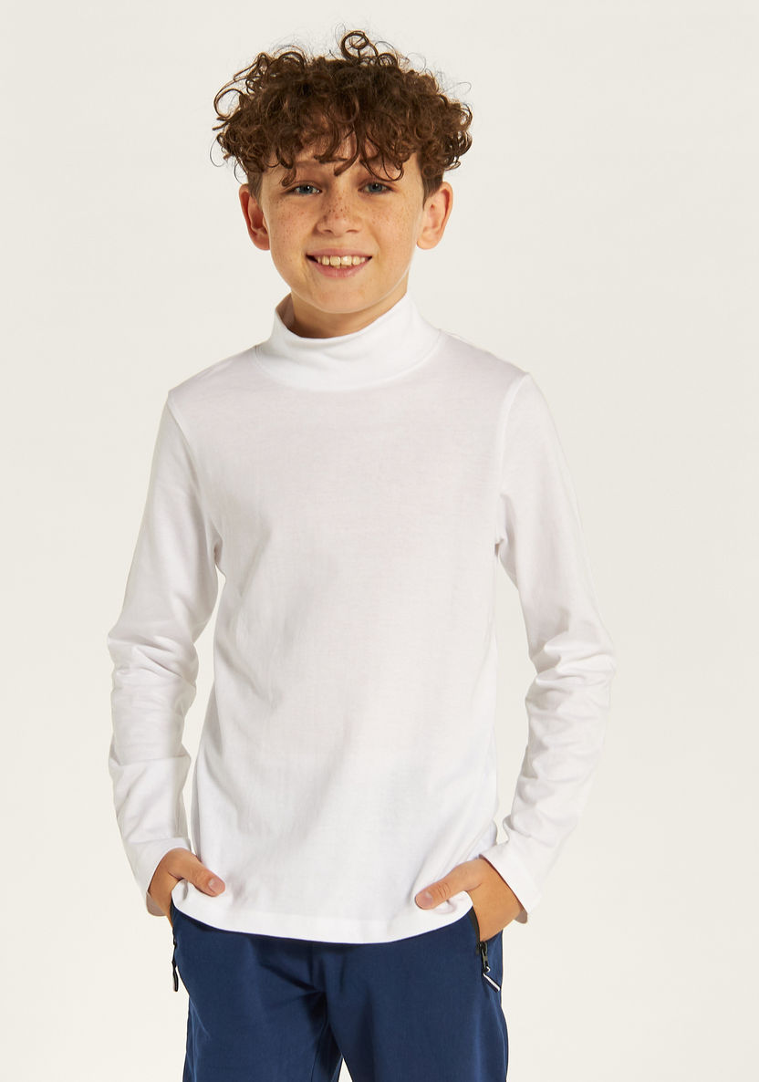 Juniors Solid T-shirt with Long Sleeves and High Neck-Tops-image-1