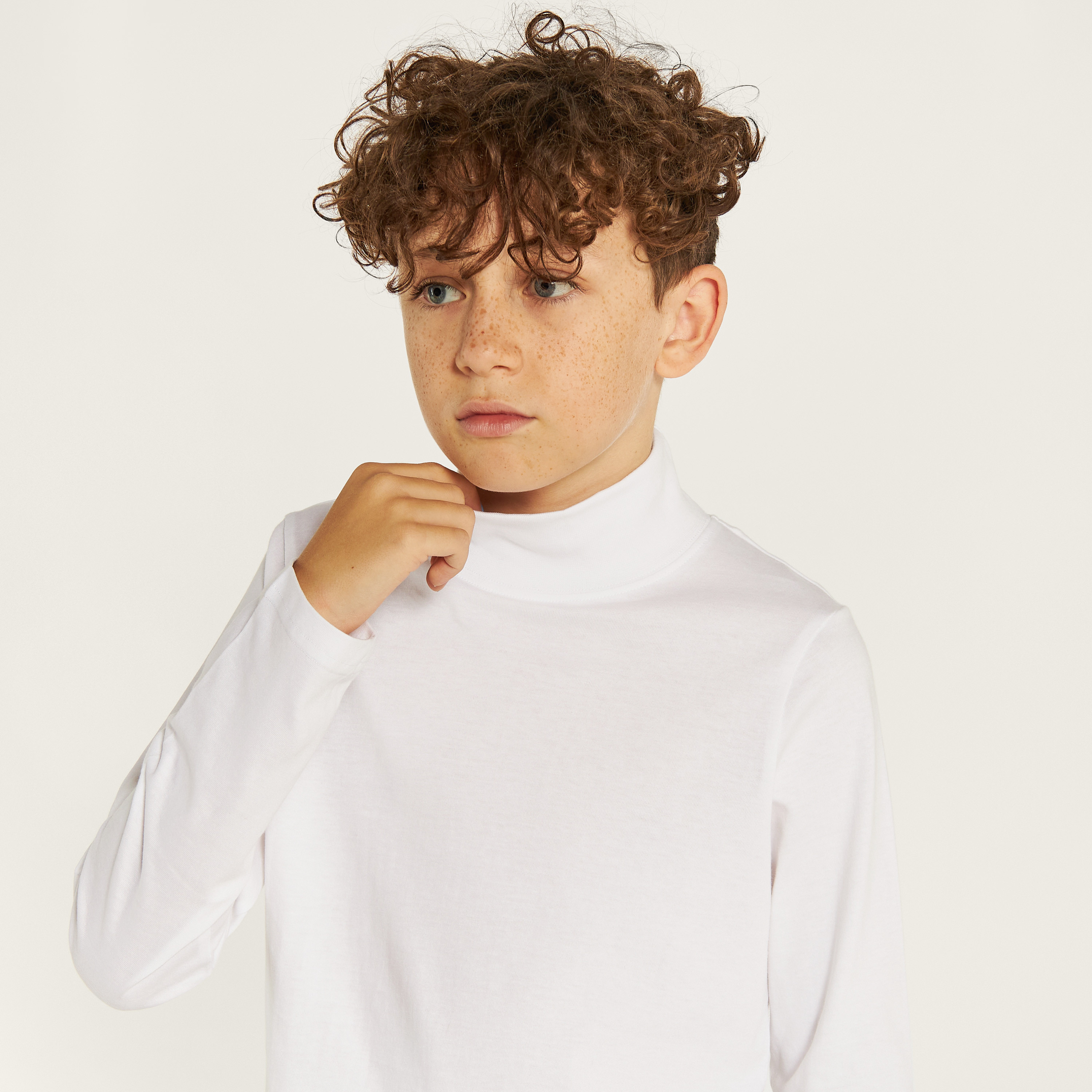 Juniors Solid T-shirt with Long Sleeves and High Neck-boys-clothing-schoolwear-tshirtsandpolos-image-3