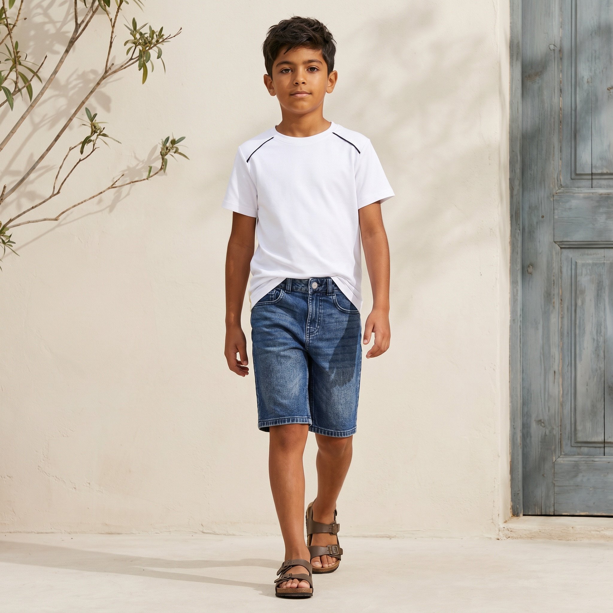 تيشيرت بياقة ضيقة وأكمام قصيرة وتفاصيل متباينة من جونيورز-boys-clothing-tshirtsandpolos-image-2