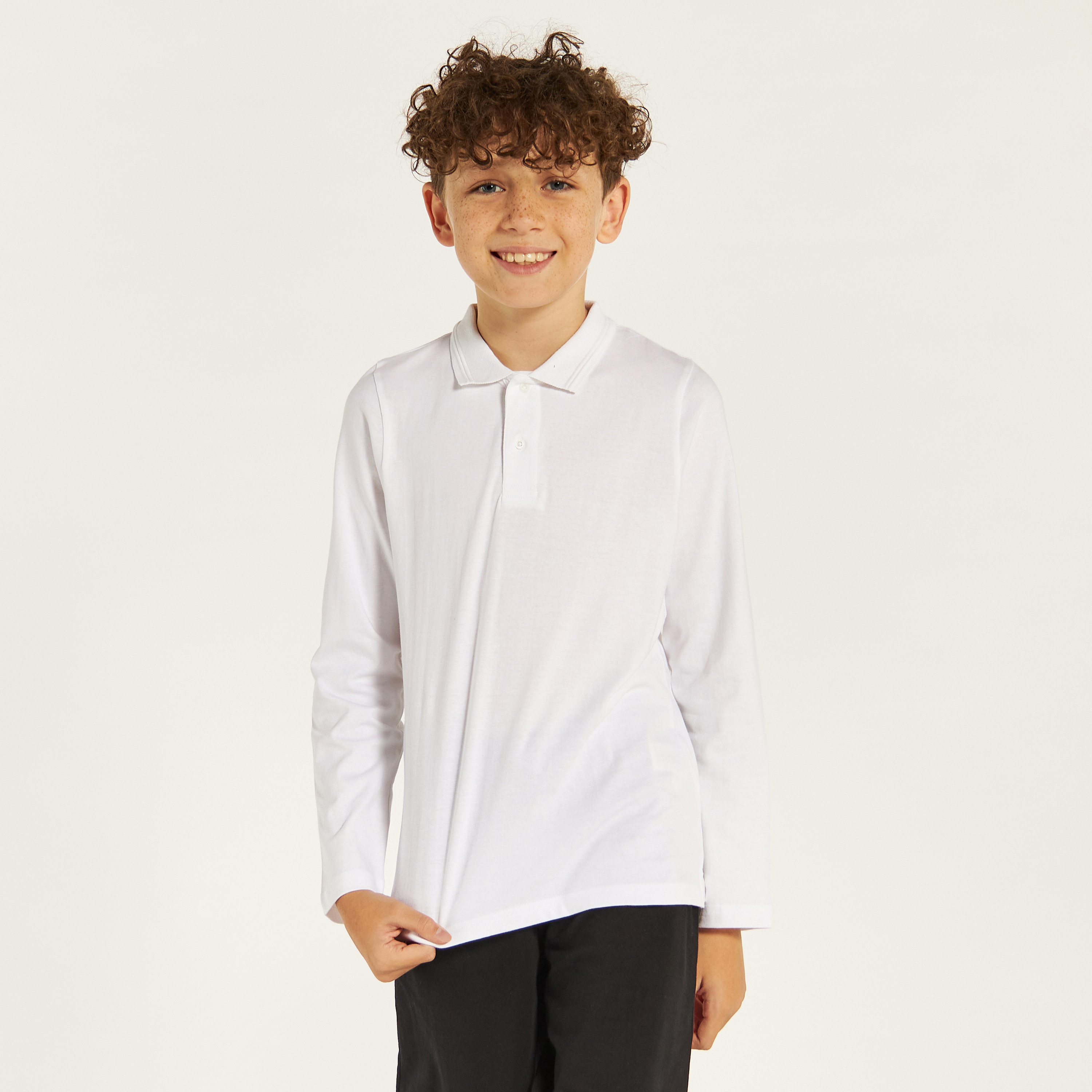 Juniors Solid Polo T-shirt with Long Sleeves-boys-clothing-tshirtsandpolos-image-1