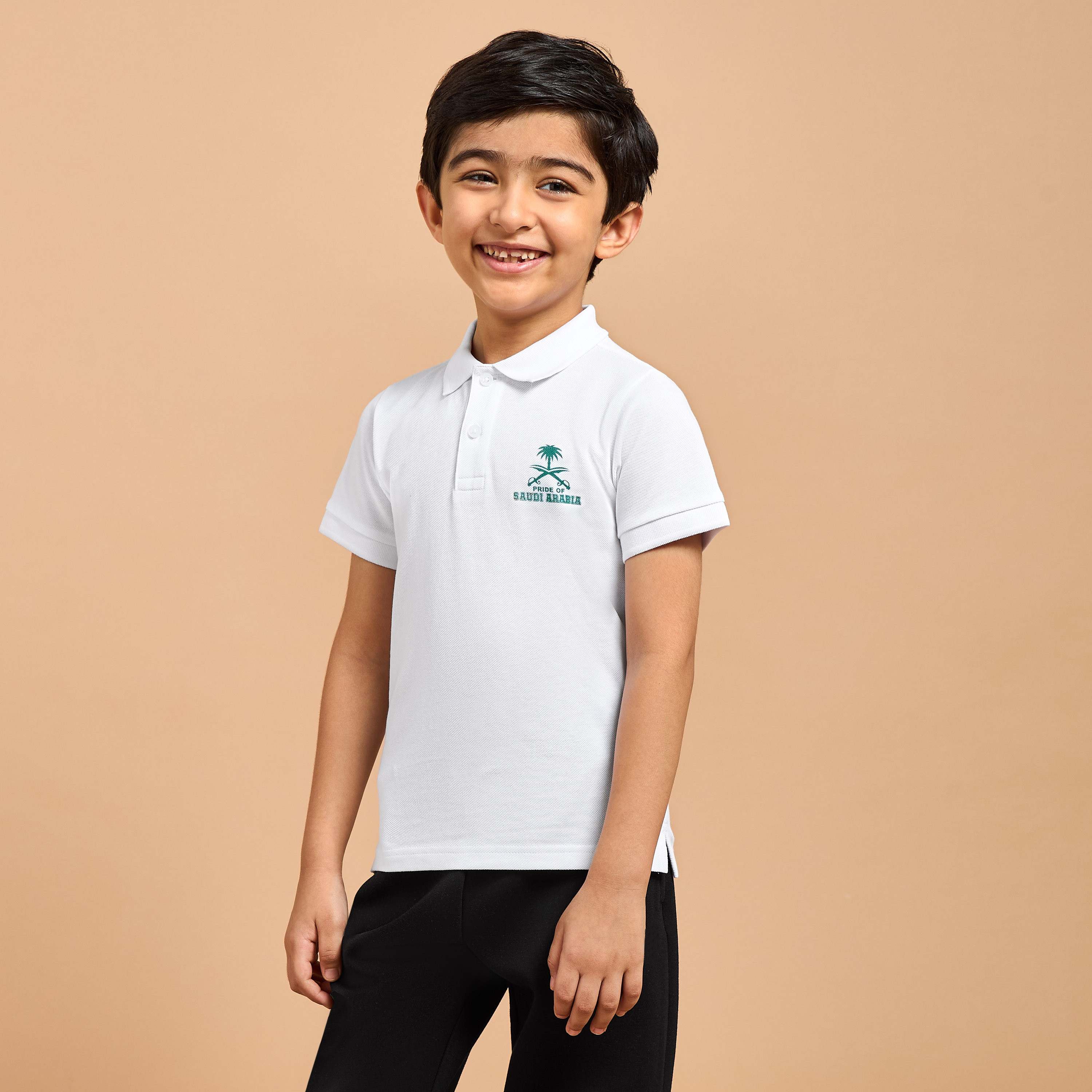 Juniors KSA National Day Print Polo T-shirt with Short Sleeves-boys-clothing-tshirtsandpolos-image-1