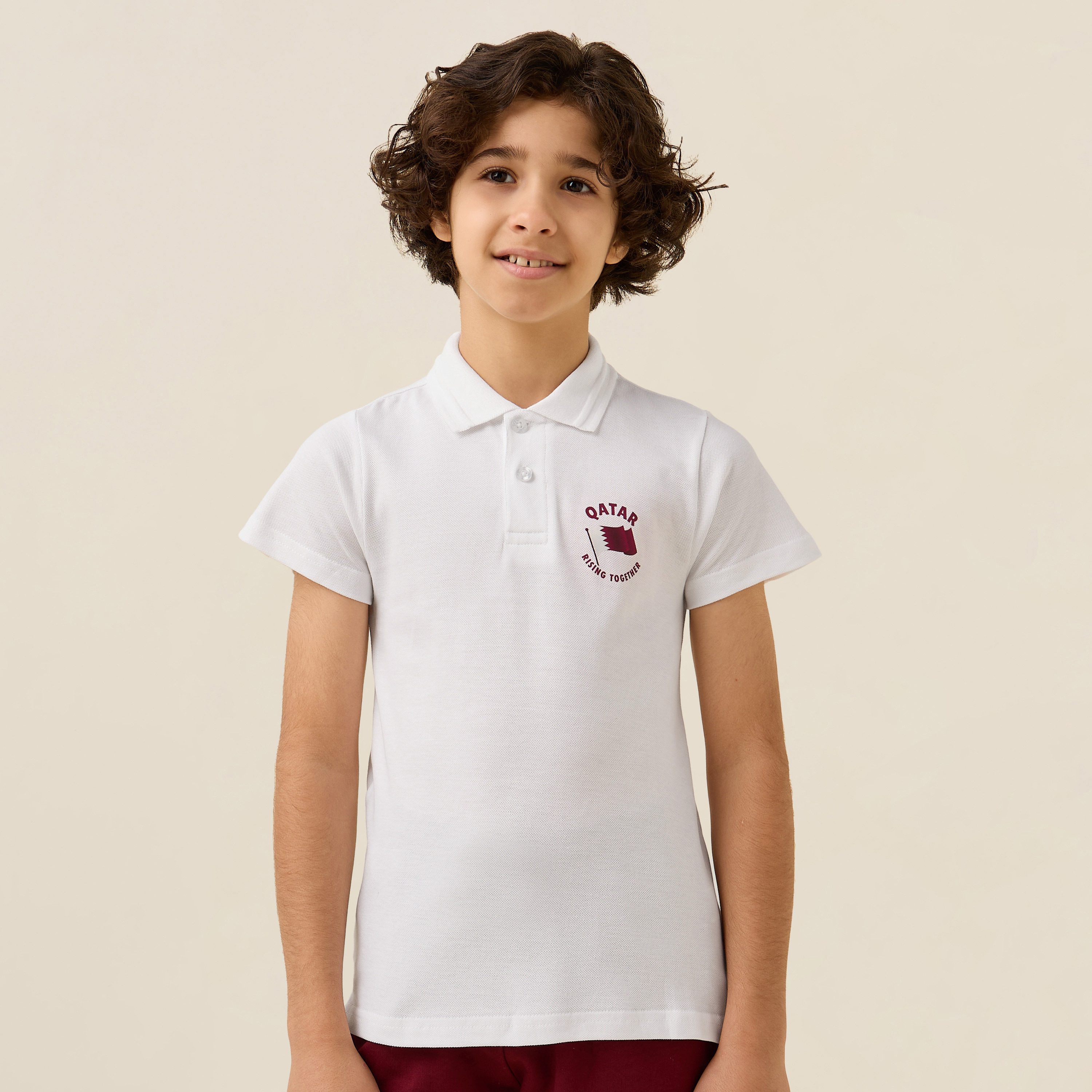 Juniors Collared Short Sleeves T-shirt with Qatar Print-boys-clothing-tshirtsandpolos-image-1
