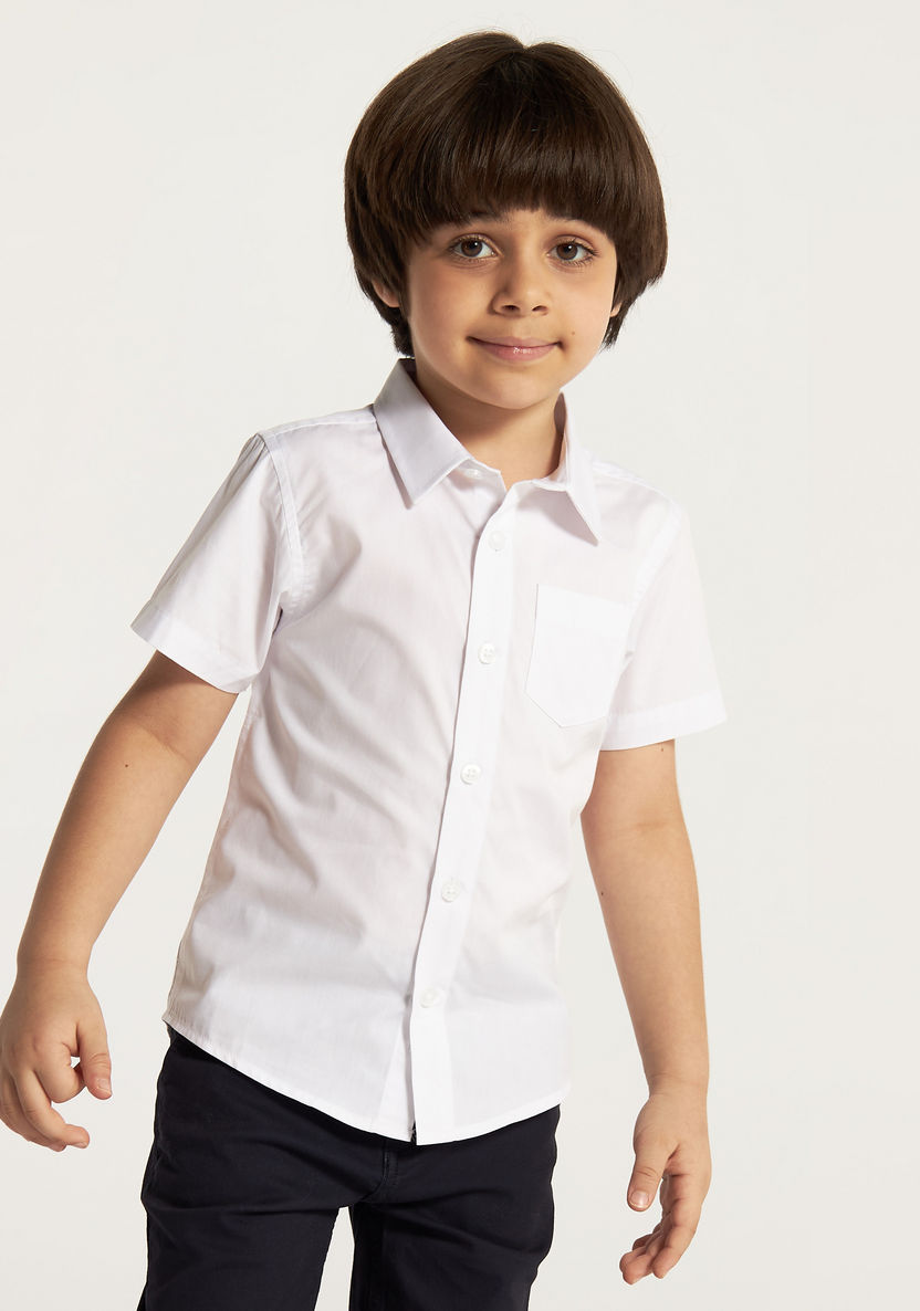 Juniors Solid Shirt with Chest Pocket and Short Sleeves-Tops-image-0
