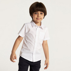 Juniors Solid Shirt with Chest Pocket and Short Sleeves