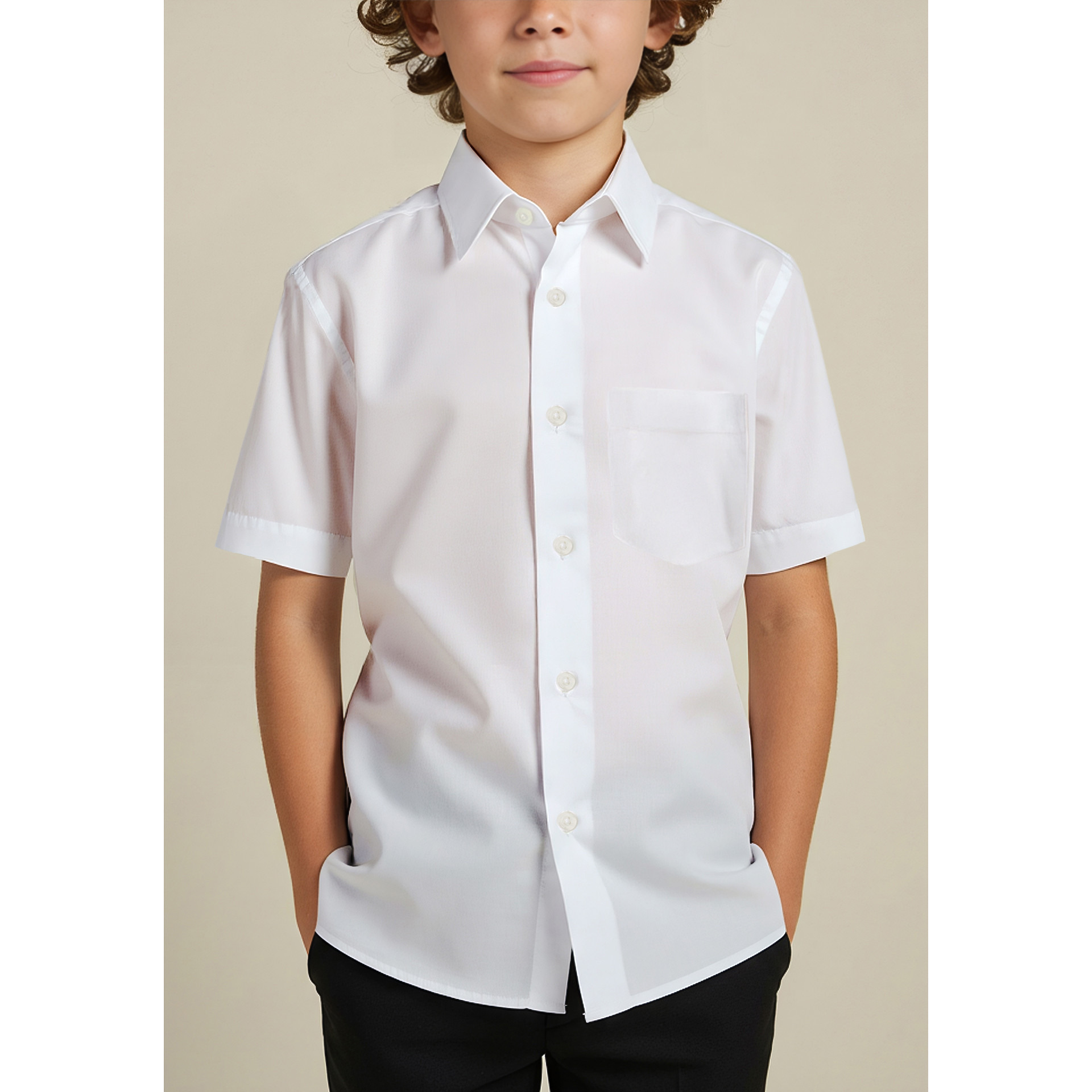 Set of 2- Juniors Solid Shirt with Chest Pocket and Short Sleeves-boys-clothing-shirts-image-4