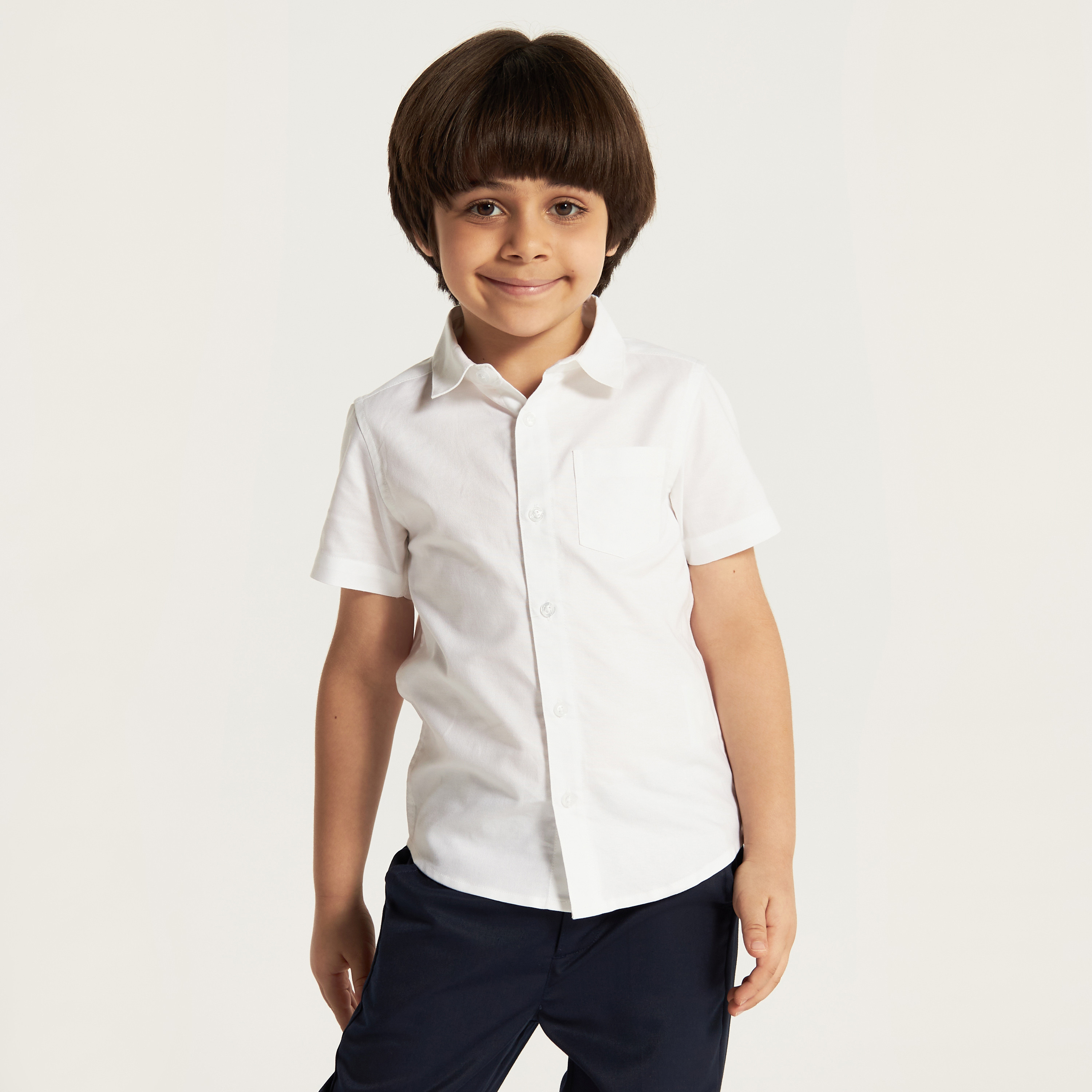 Juniors Solid Shirt with Chest Pocket and Short Sleeves-boys-clothing-shirts-image-1